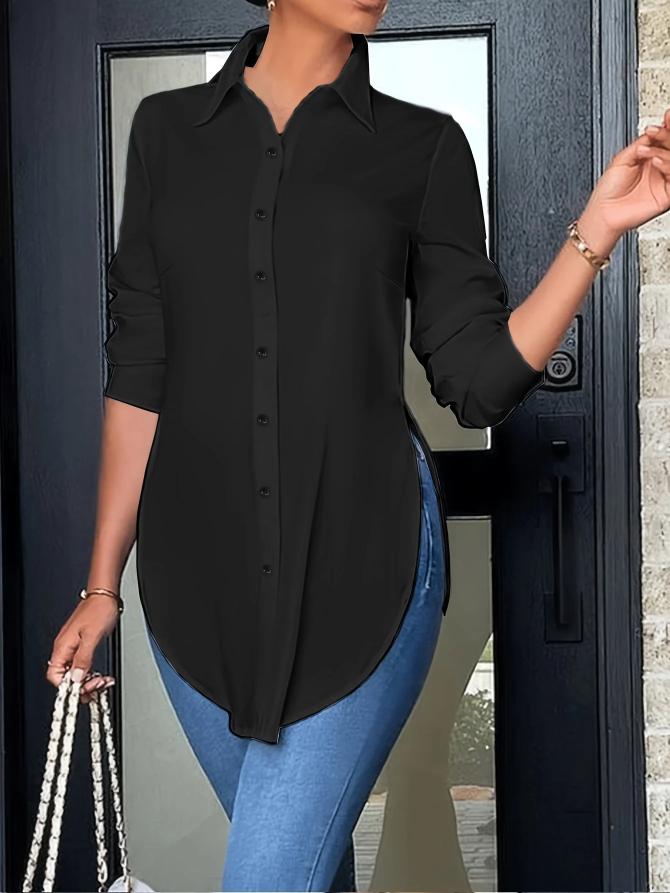 Chemise élégante pour femme coupe longue style décontracté chic - Image 7