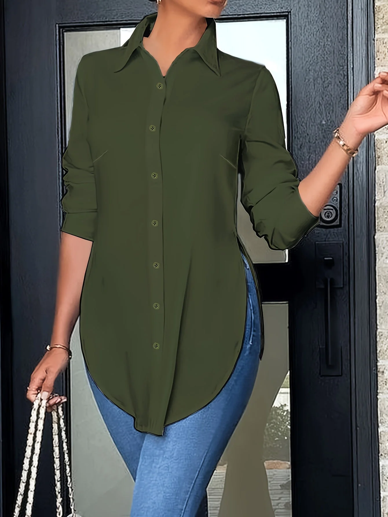 Chemise élégante pour femme coupe longue style décontracté chic - Image 8
