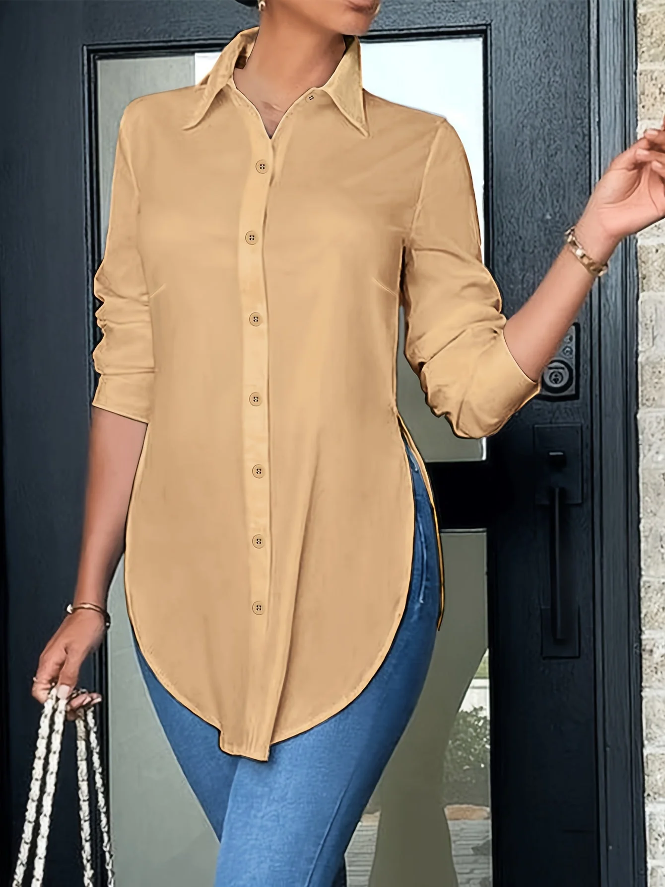 Chemise élégante pour femme coupe longue style décontracté chic - Image 9