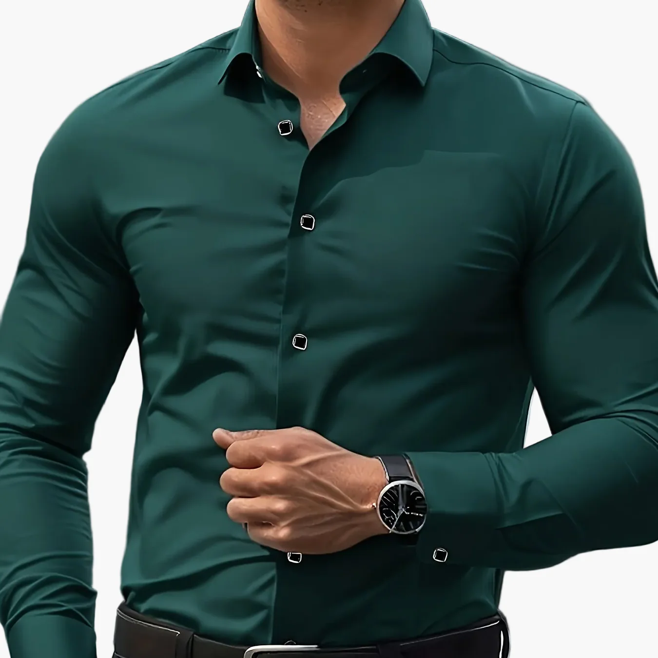 Chemise élégante à manches longues pour homme - Coupe ajustée, style business et urbain - Image 14