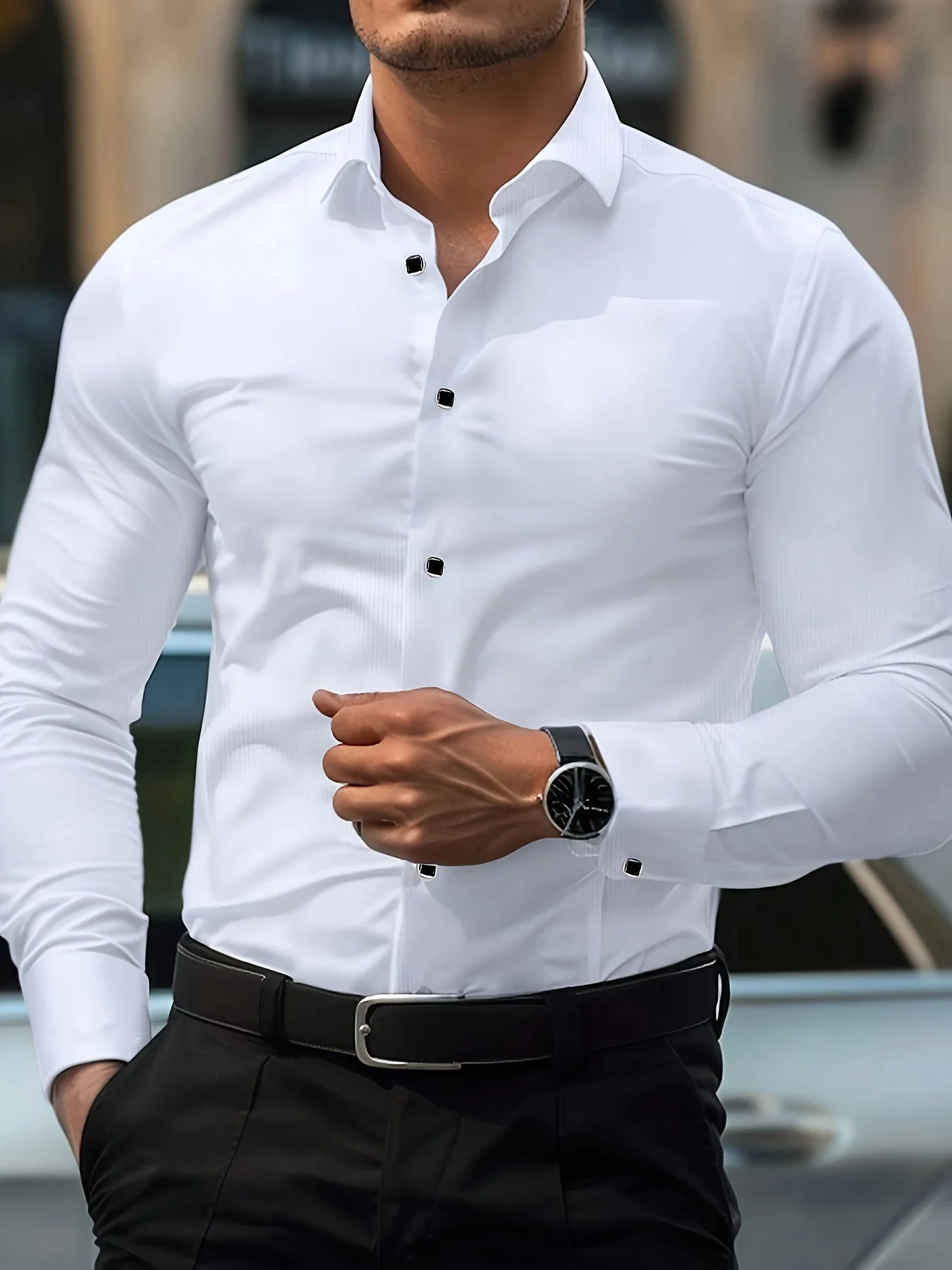 Chemise élégante à manches longues pour homme - Coupe ajustée, style business et urbain - Image 2