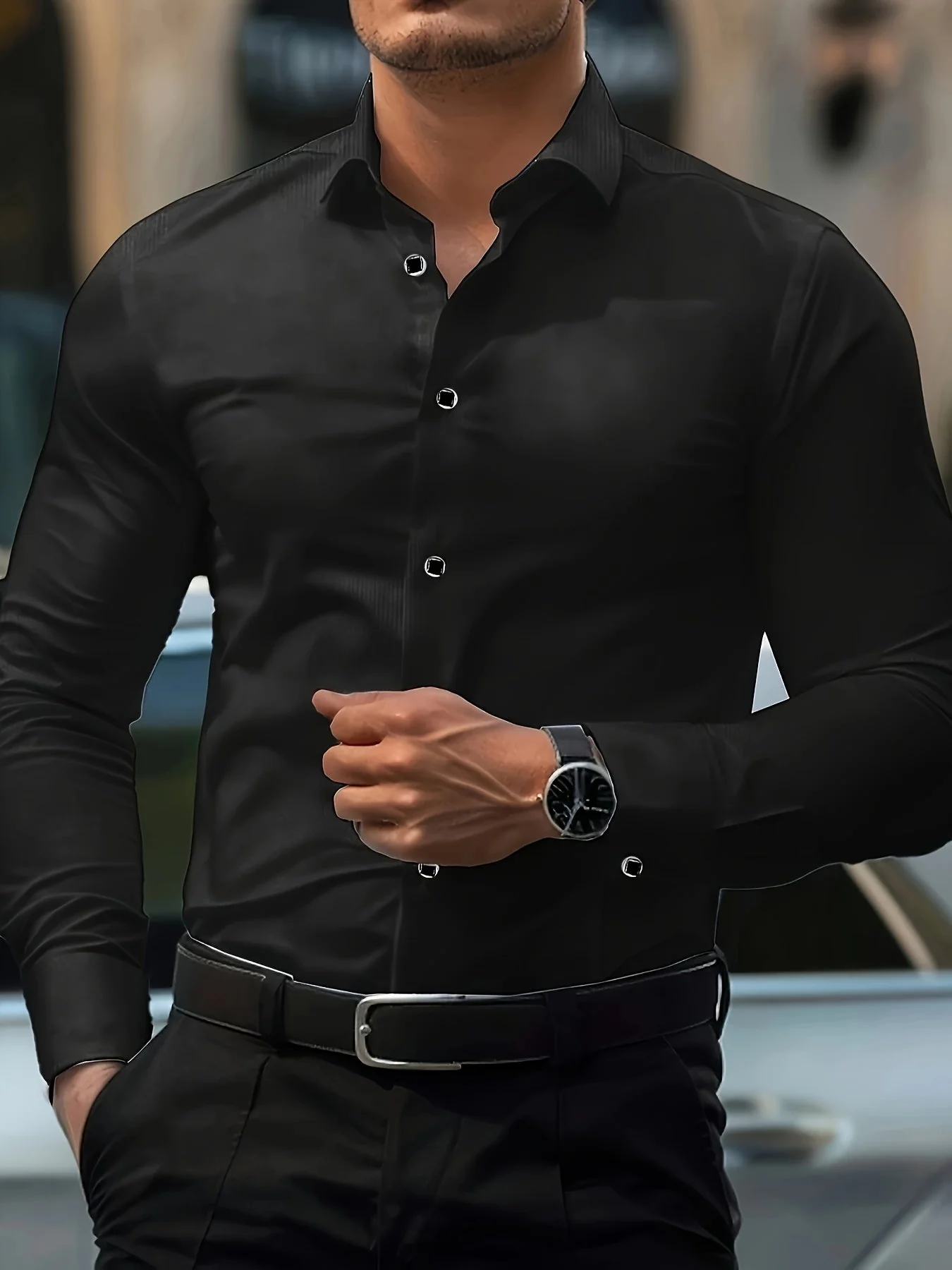 Chemise élégante à manches longues pour homme - Coupe ajustée, style business et urbain - Image 3