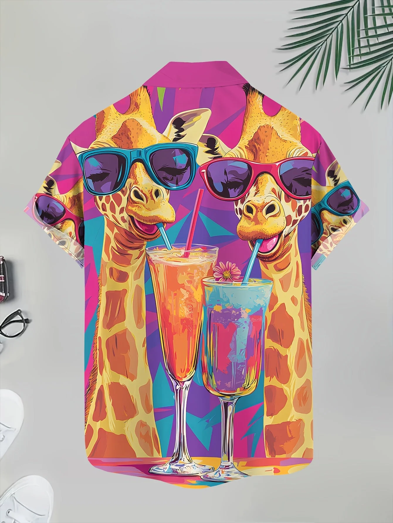 Chemise hawaïenne décontractée pour homme à motif girafe et cocktails – Style estival et original - Image 2