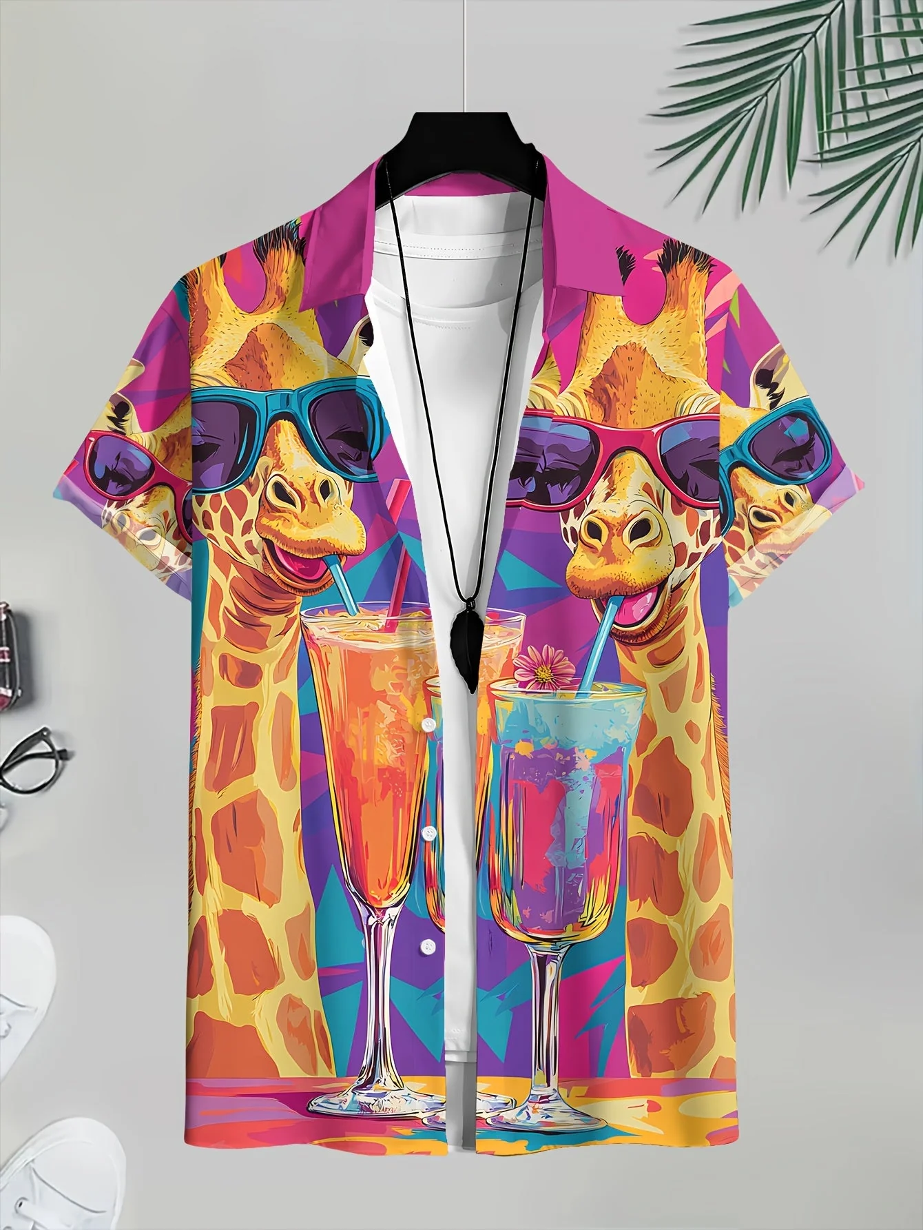 Chemise hawaïenne décontractée pour homme à motif girafe et cocktails – Style estival et original - Image 3
