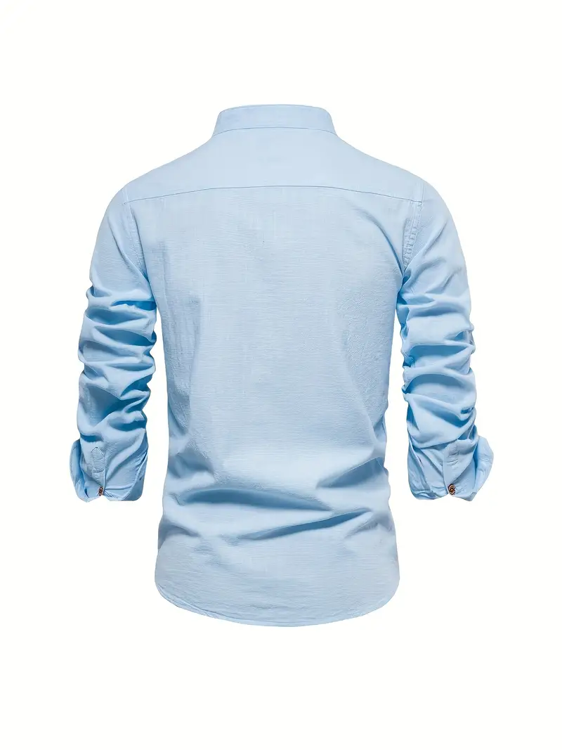 Chemise homme col mao manches longues élégante style casual business - Image 12