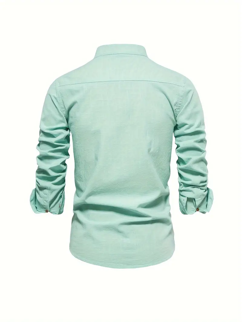 Chemise homme col mao manches longues élégante style casual business - Image 4