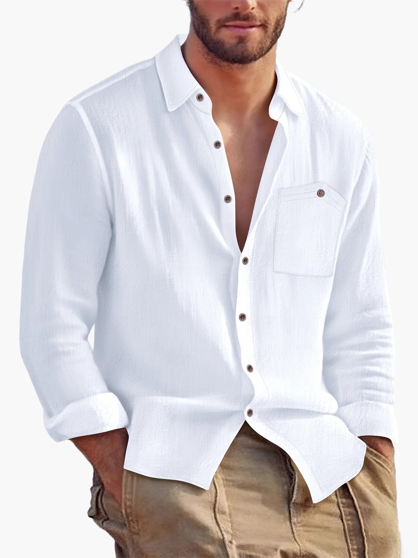 Chemise homme décontractée à manches longues style bord de mer - Image 11