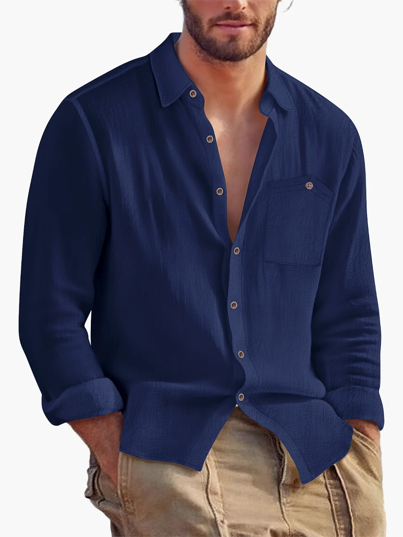 Chemise homme décontractée à manches longues style bord de mer - Image 12
