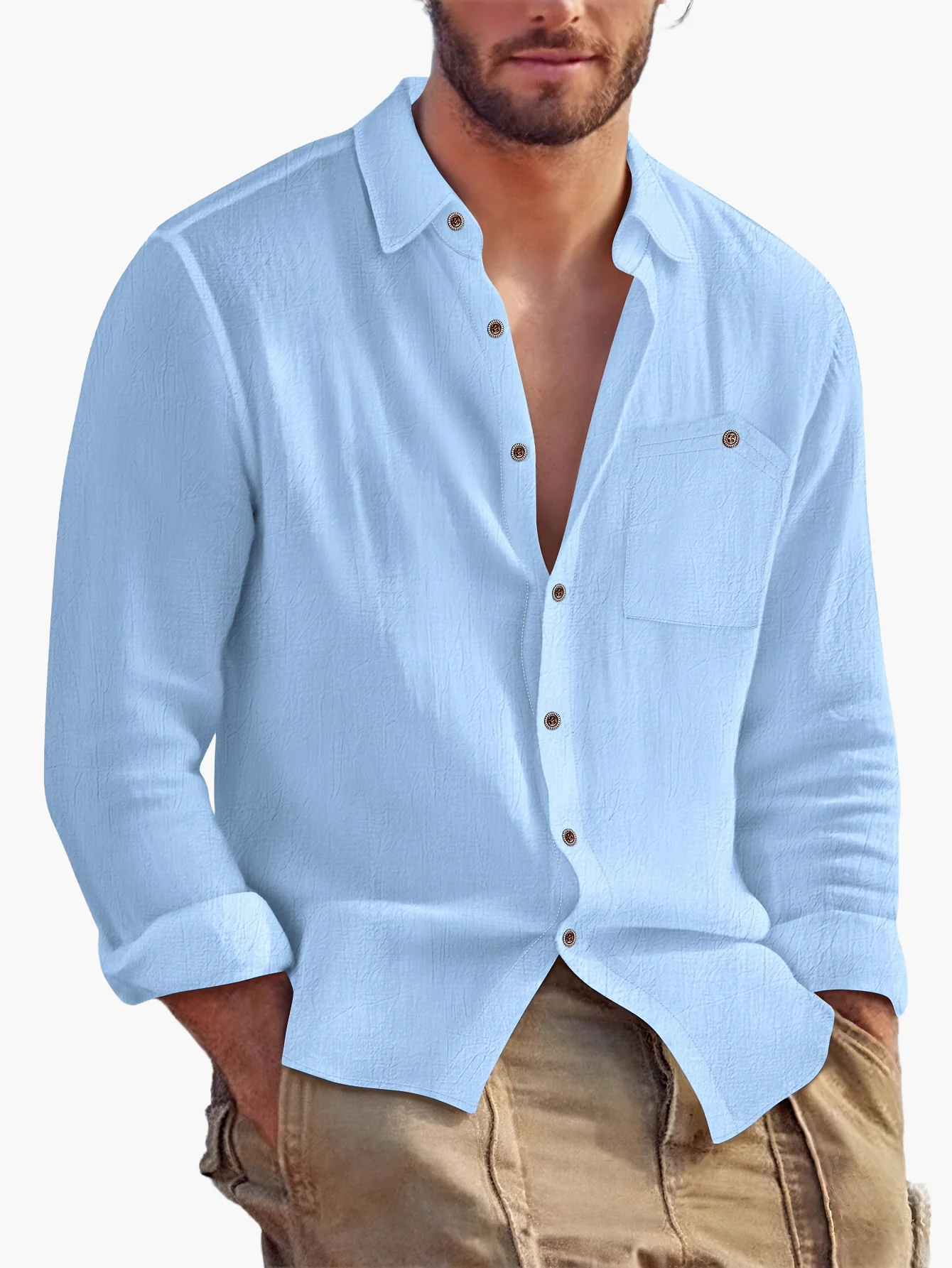 Chemise homme décontractée à manches longues style bord de mer - Image 13