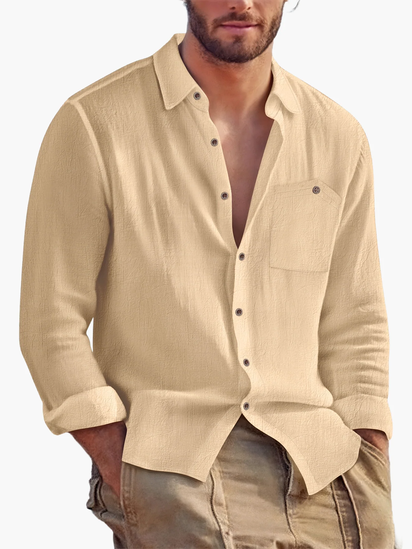 Chemise homme décontractée à manches longues style bord de mer - Image 14