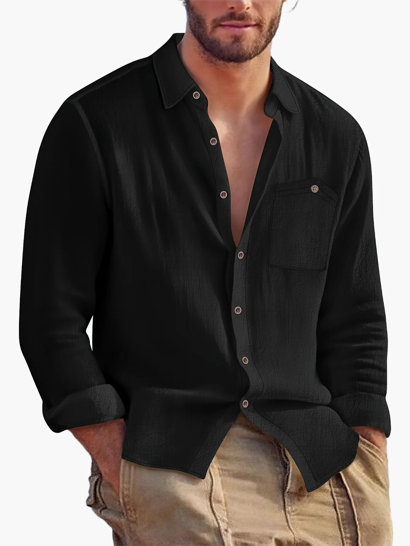 Chemise homme décontractée à manches longues style bord de mer - Image 15