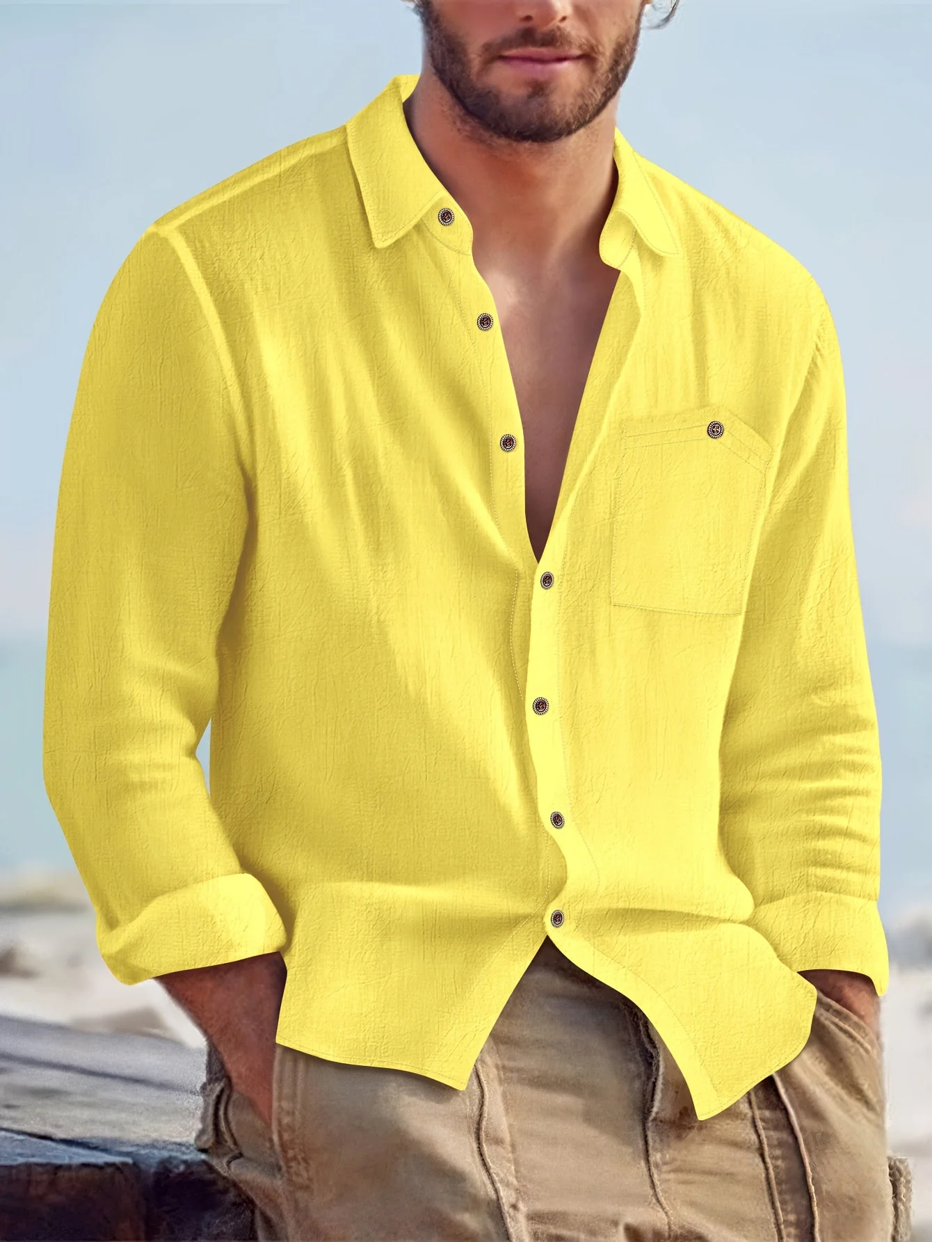 Chemise homme décontractée à manches longues style bord de mer - Image 3