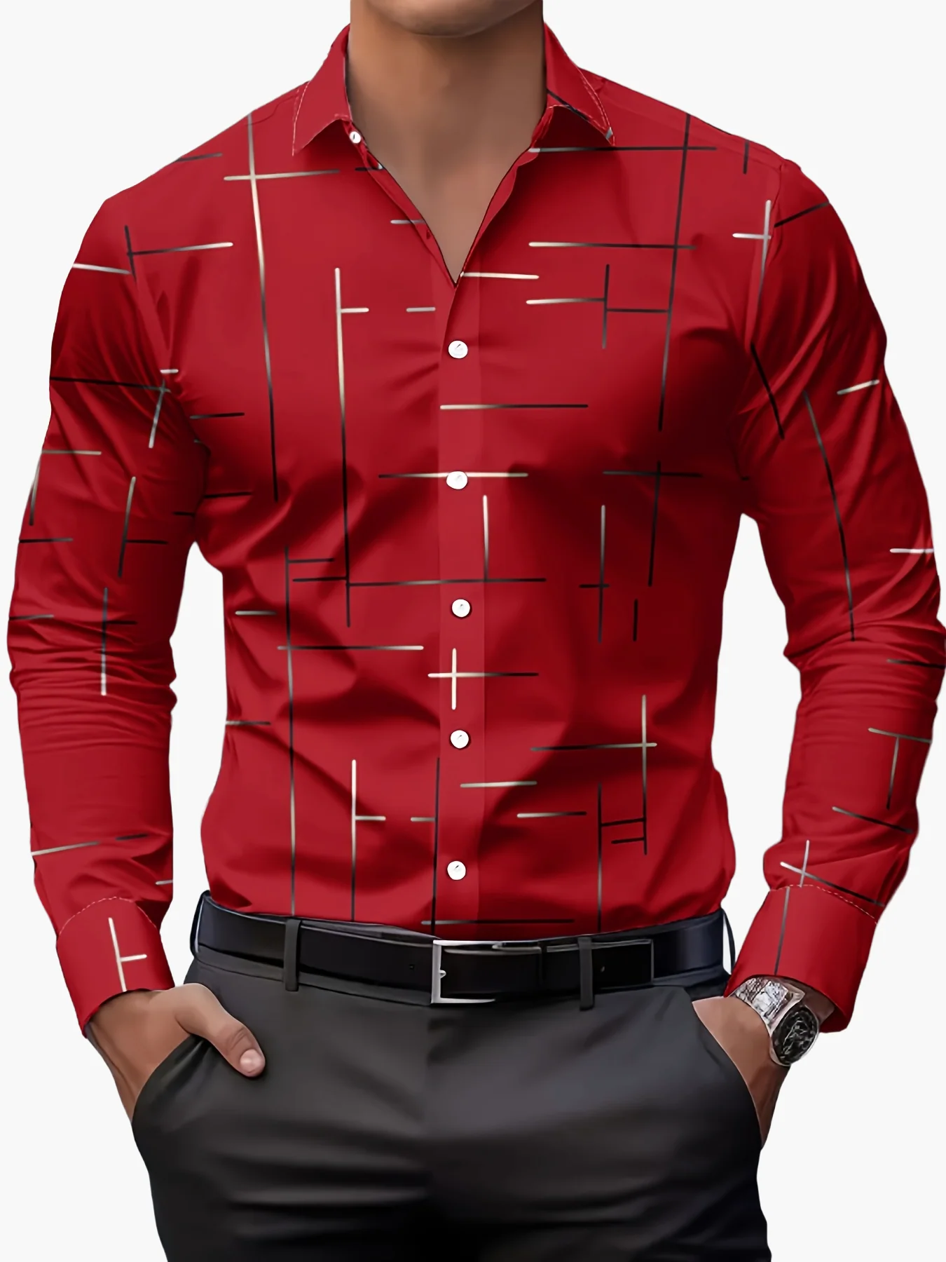 Chemise homme élégante à motif graphique, style casual business, idéale pour le printemps et l'automne - Image 10