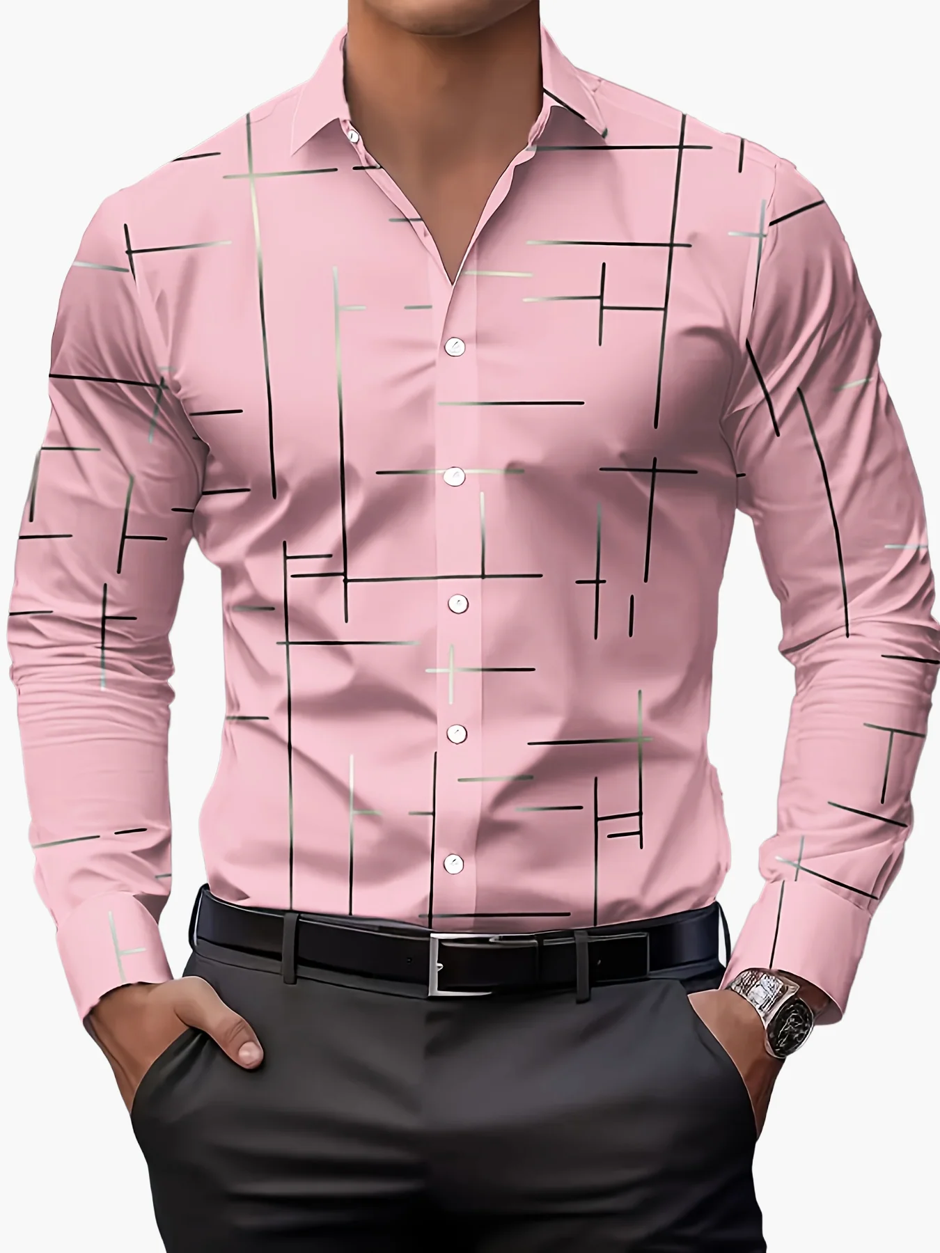 Chemise homme élégante à motif graphique, style casual business, idéale pour le printemps et l'automne - Image 3