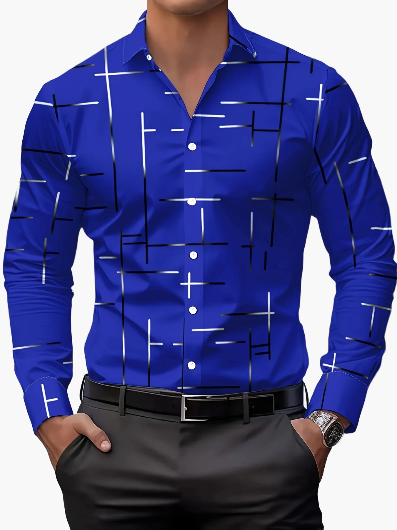 Chemise homme élégante à motif graphique, style casual business, idéale pour le printemps et l'automne - Image 4