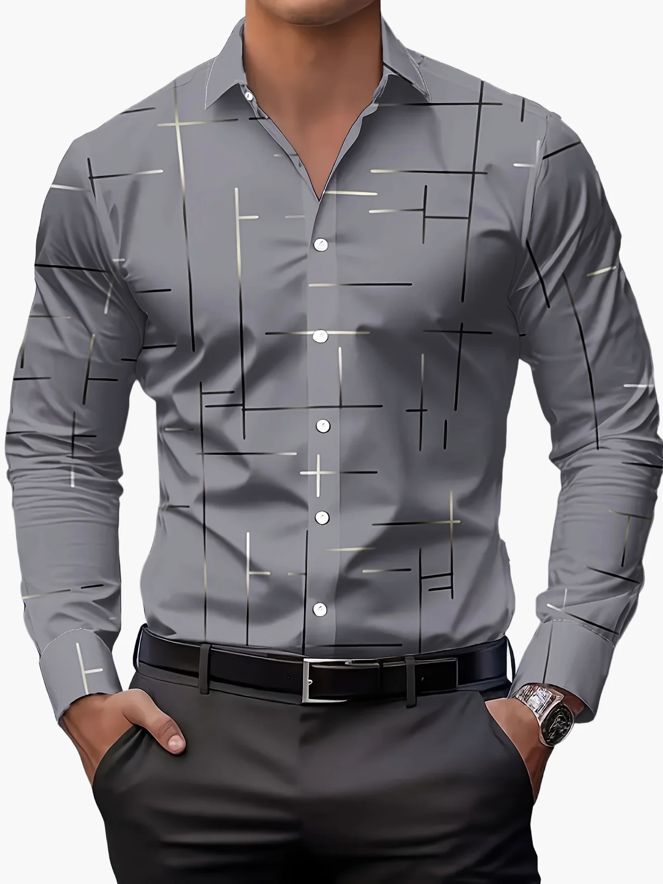 Chemise homme élégante à motif graphique, style casual business, idéale pour le printemps et l'automne - Image 5
