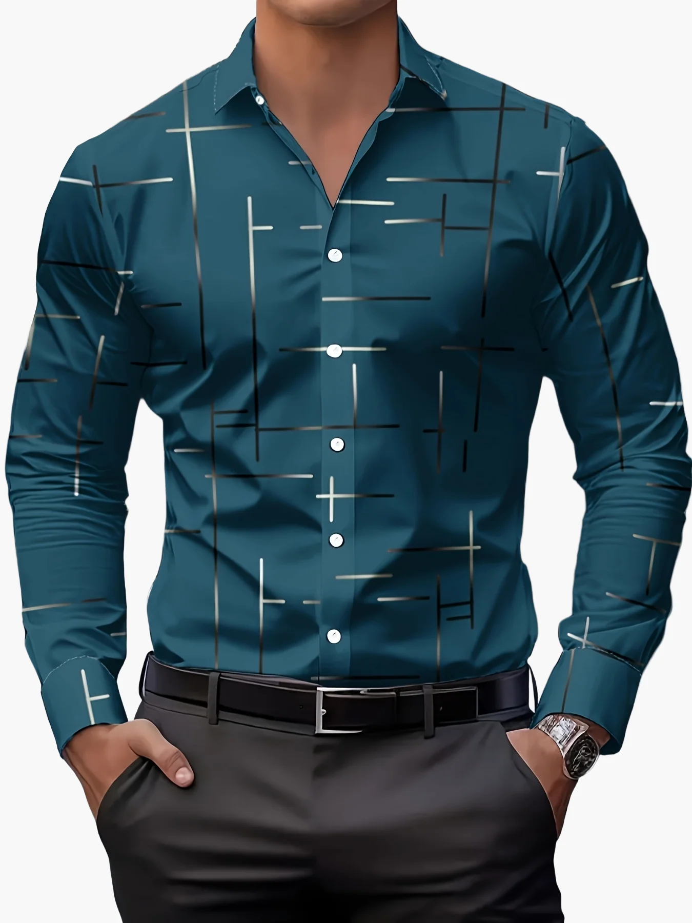 Chemise homme élégante à motif graphique, style casual business, idéale pour le printemps et l'automne - Image 6