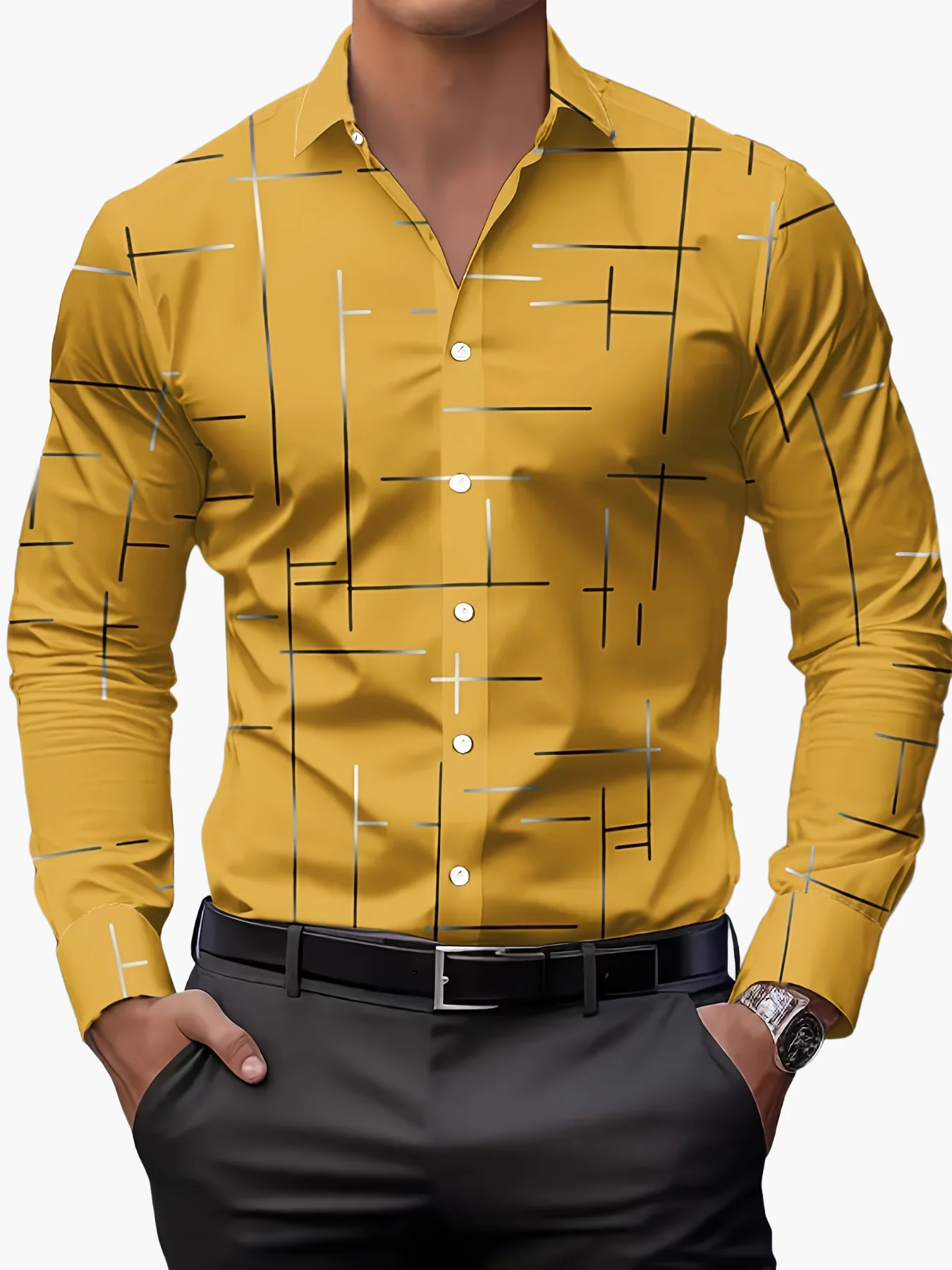 Chemise homme élégante à motif graphique, style casual business, idéale pour le printemps et l'automne - Image 7