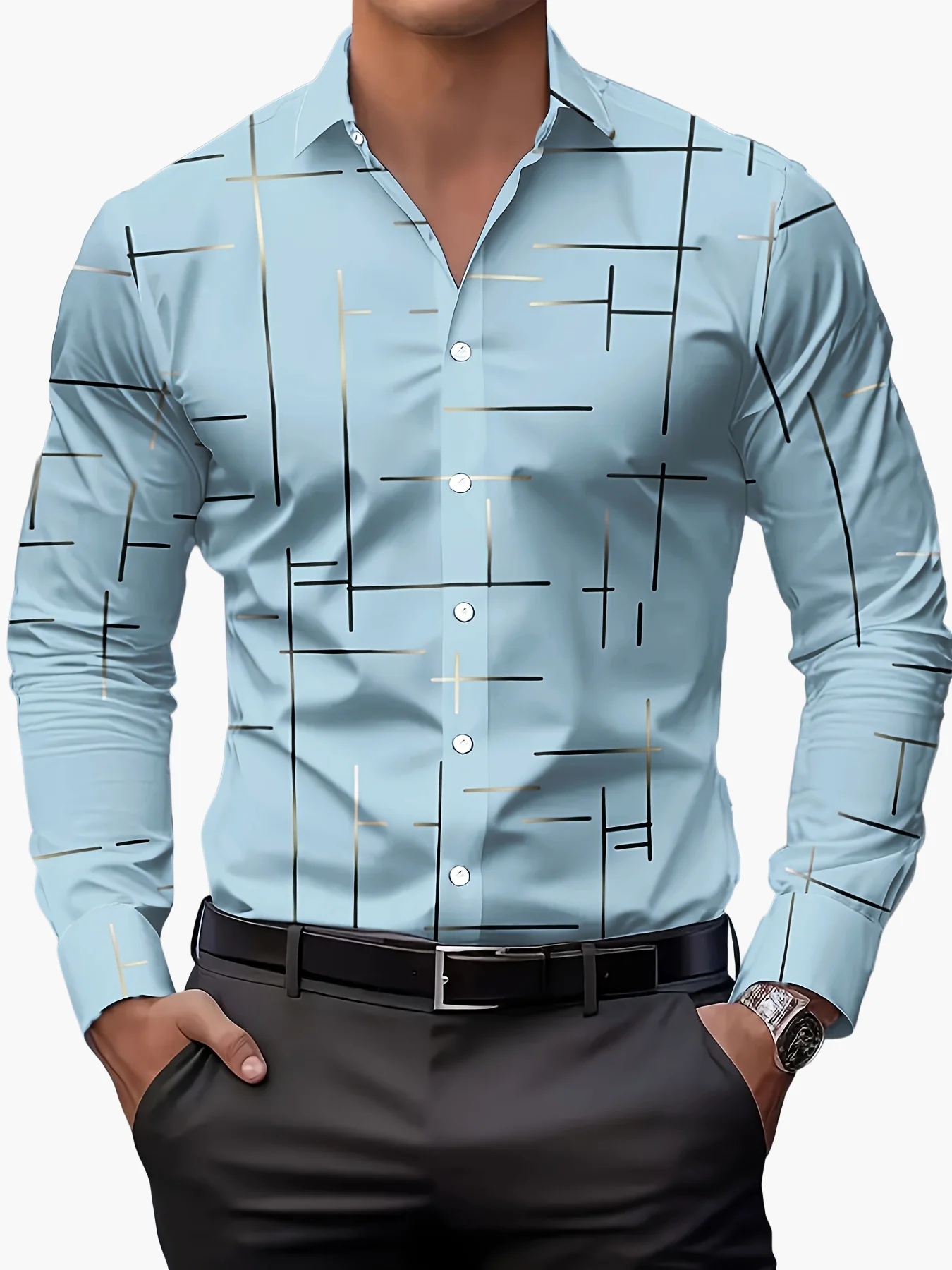 Chemise homme élégante à motif graphique, style casual business, idéale pour le printemps et l'automne - Image 8