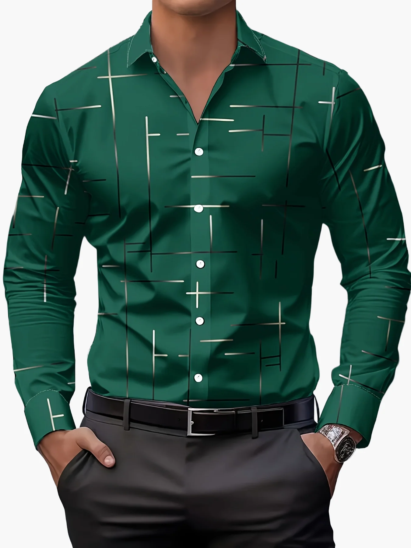 Chemise homme élégante à motif graphique, style casual business, idéale pour le printemps et l'automne - Image 9
