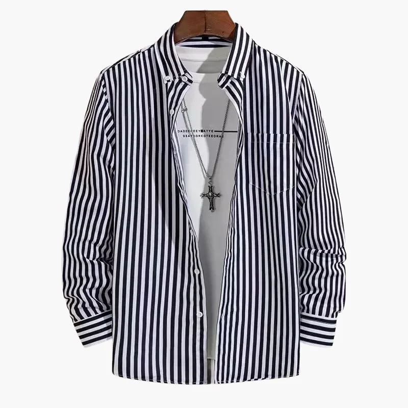 Chemise homme élégante à rayures style business casual – manches longues, tendance urbaine - Image 12