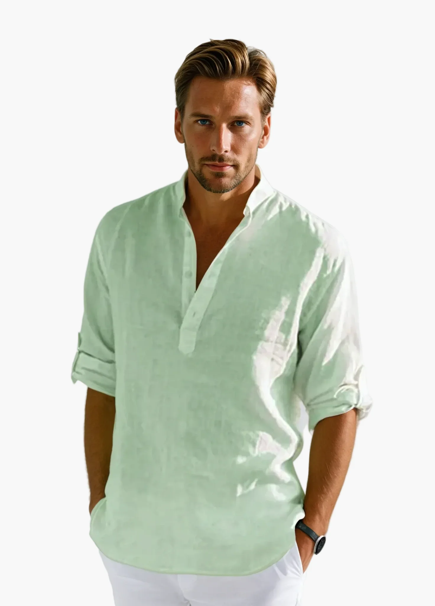 Chemise Homme Style Décontracté Élégant Col Tunisien Été - Image 4