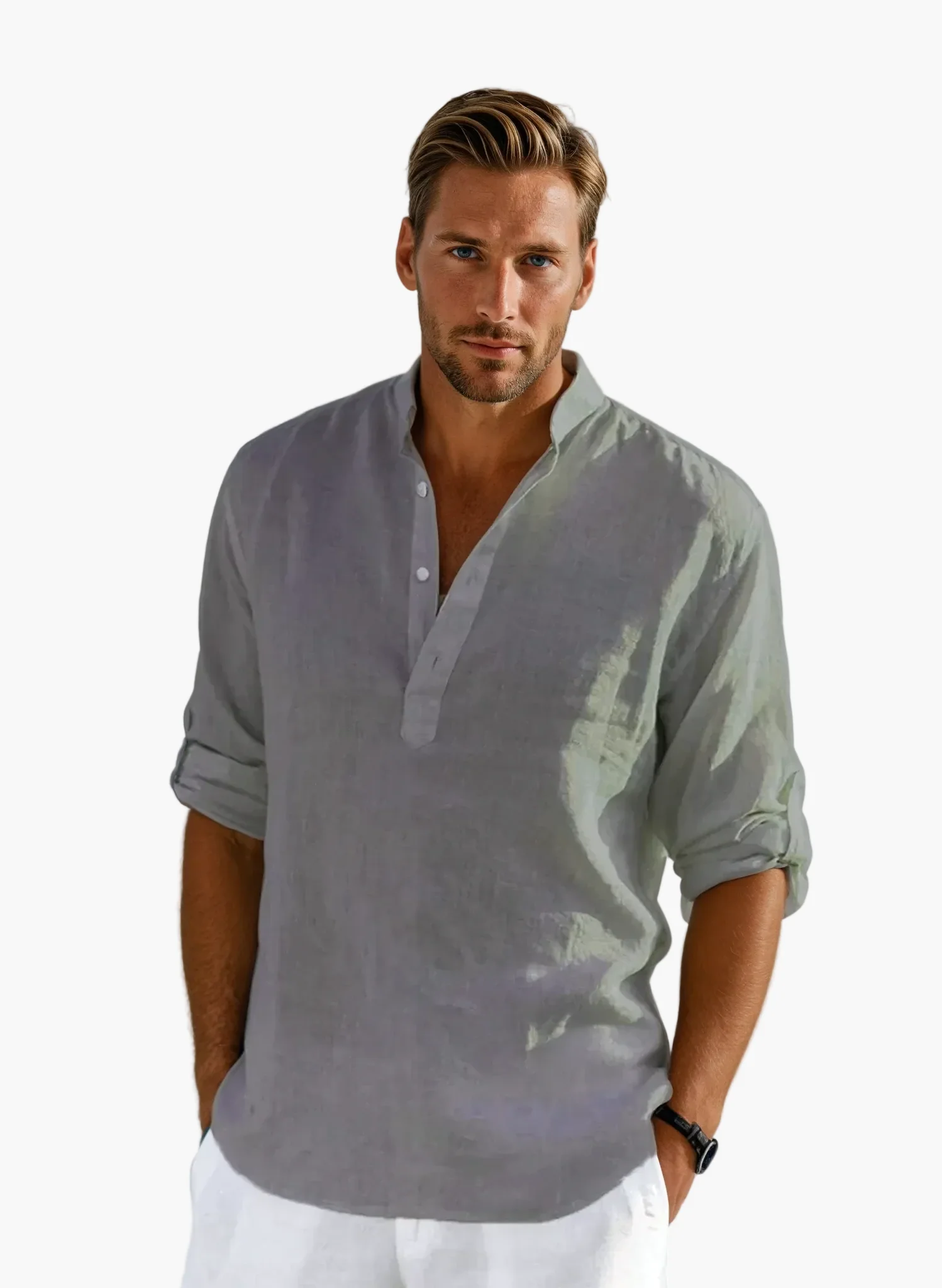 Chemise Homme Style Décontracté Élégant Col Tunisien Été - Image 5