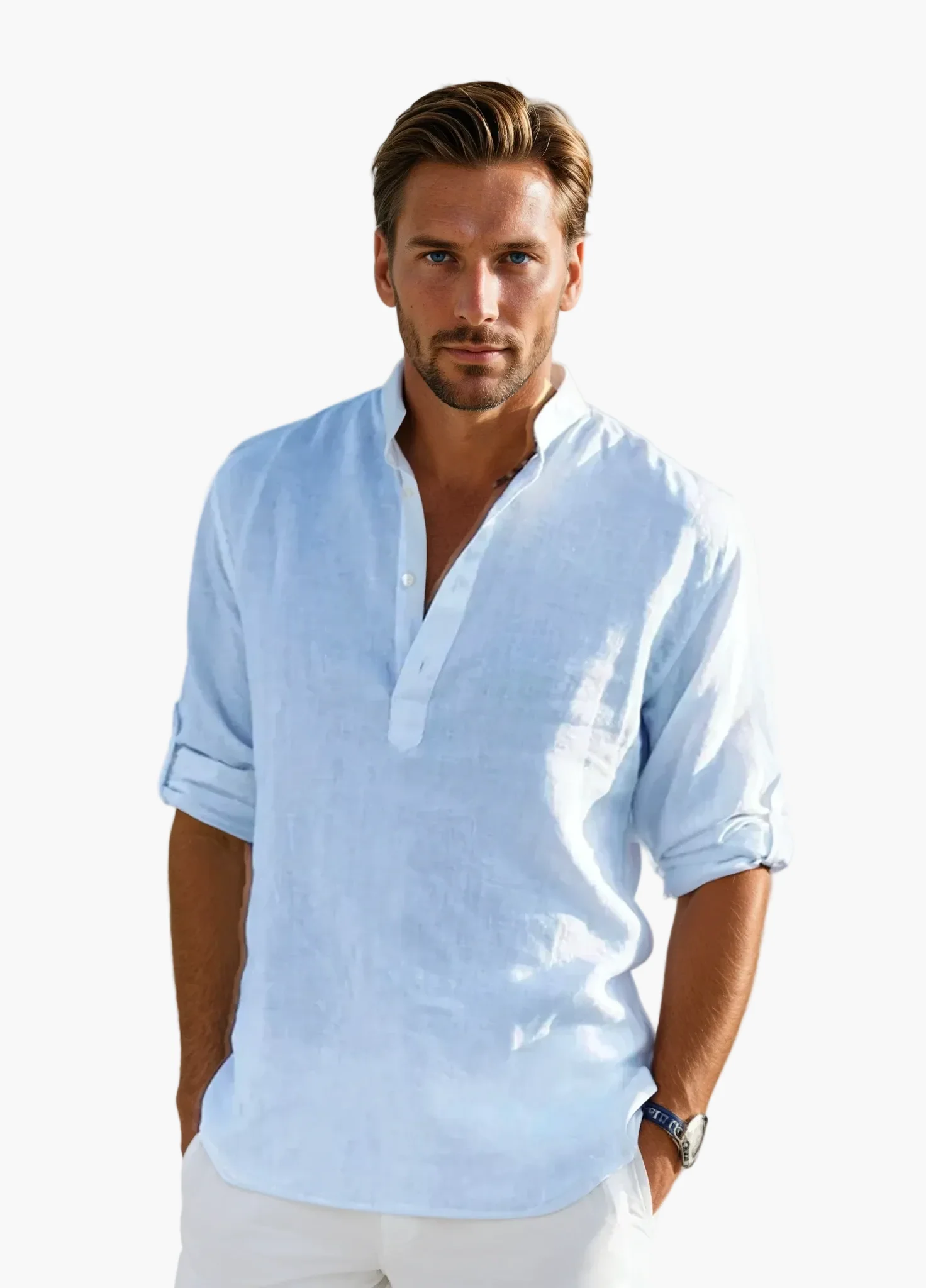 Chemise Homme Style Décontracté Élégant Col Tunisien Été - Image 6