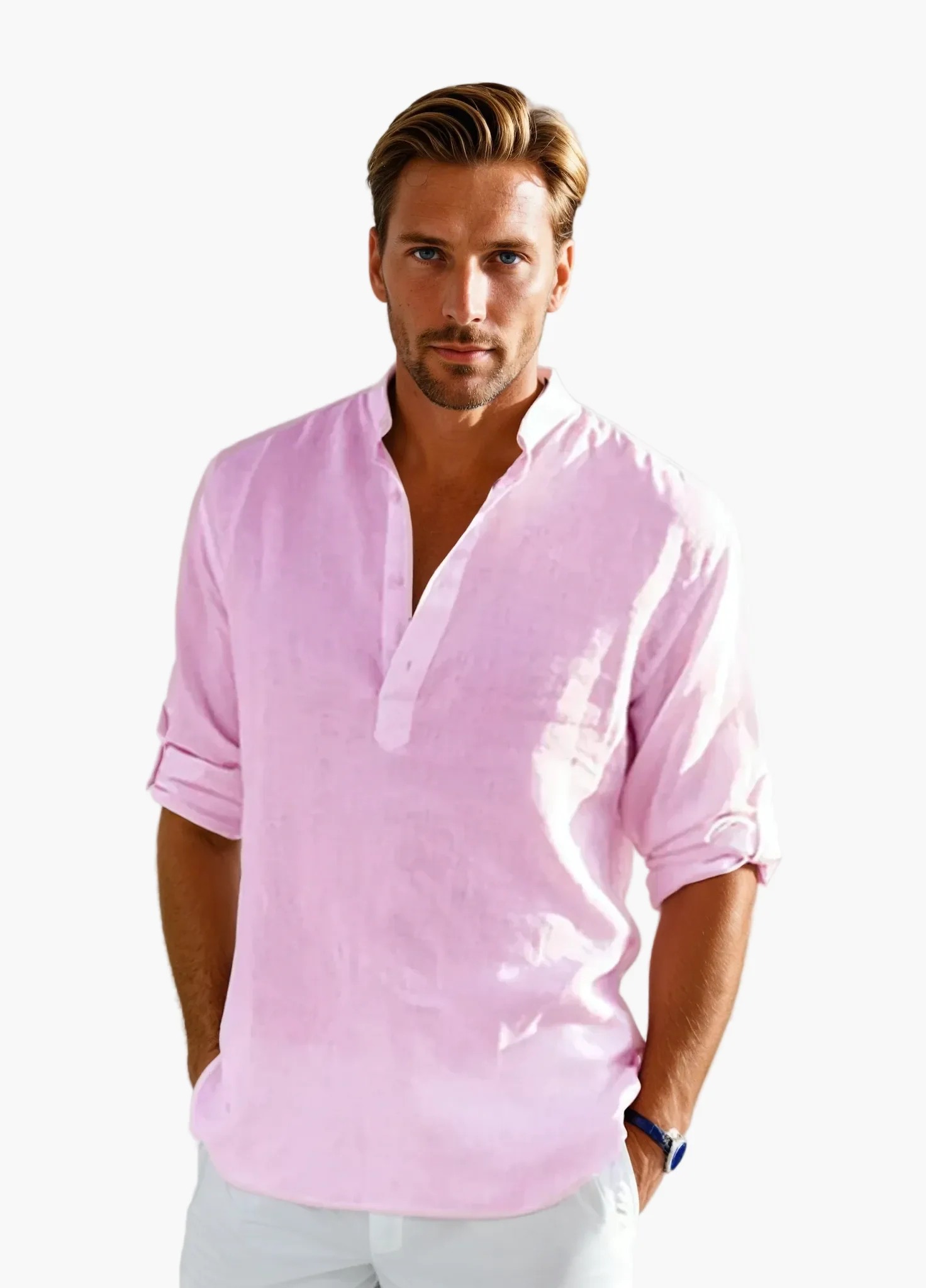 Chemise Homme Style Décontracté Élégant Col Tunisien Été - Image 7