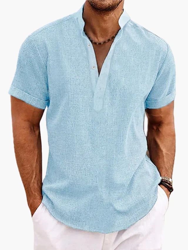 Chemise pour homme style Henley manches courtes élégante et décontractée pour l’été - Image 3