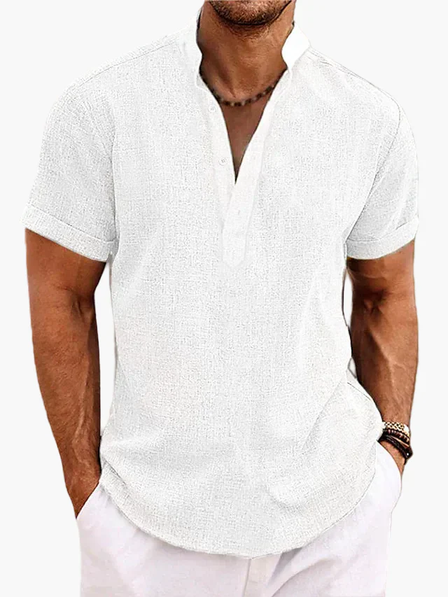 Chemise pour homme style Henley manches courtes élégante et décontractée pour l’été - Image 4