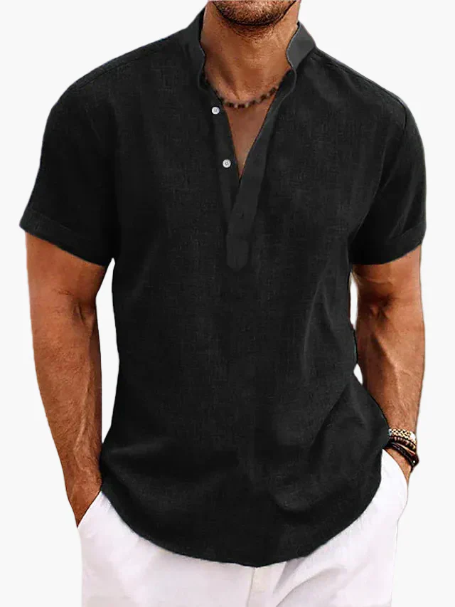 Chemise pour homme style Henley manches courtes élégante et décontractée pour l’été - Image 5