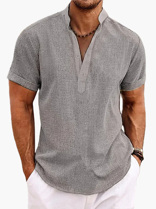 Chemise pour homme style Henley manches courtes élégante et décontractée pour l’été - Image 8