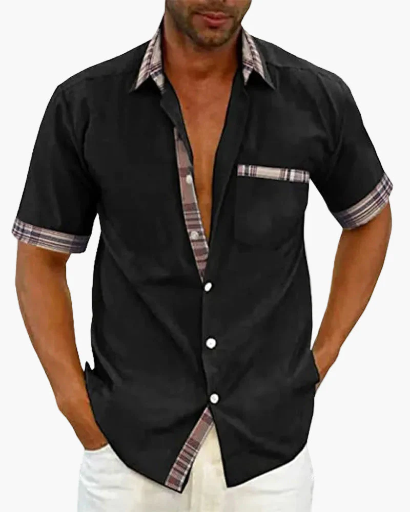 Chemise à manches courtes pour homme style décontracté chic avec détails contrastants - idéale pour toutes occasions - Image 2