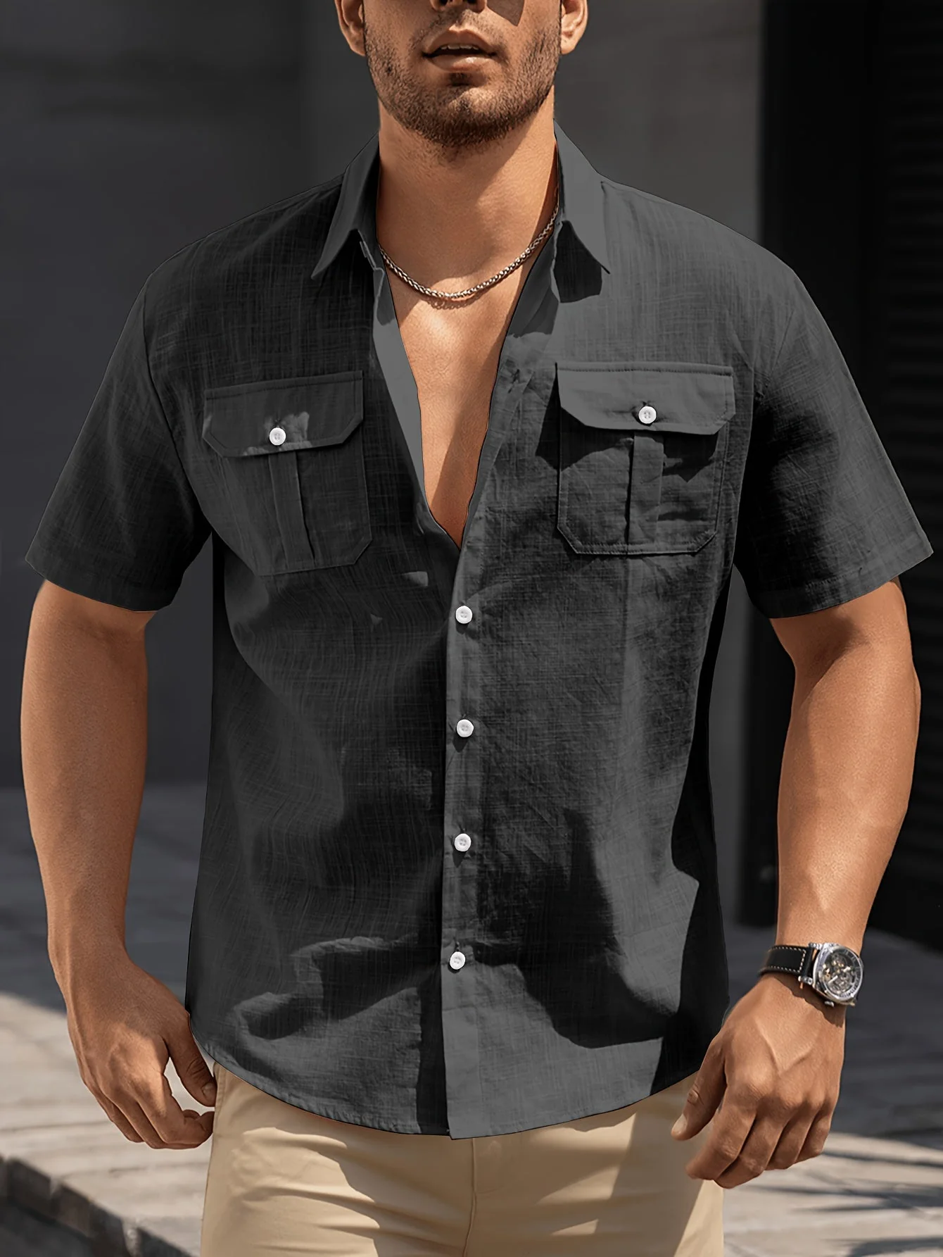 Chemise à manches courtes style casual pour homme avec poches – idéale pour l'été et les loisirs - Image 10
