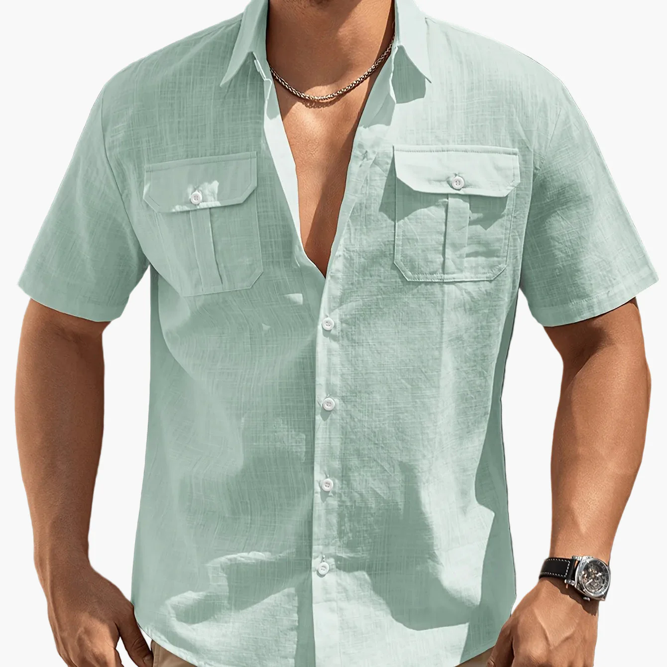 Chemise à manches courtes style casual pour homme avec poches – idéale pour l'été et les loisirs - Image 12