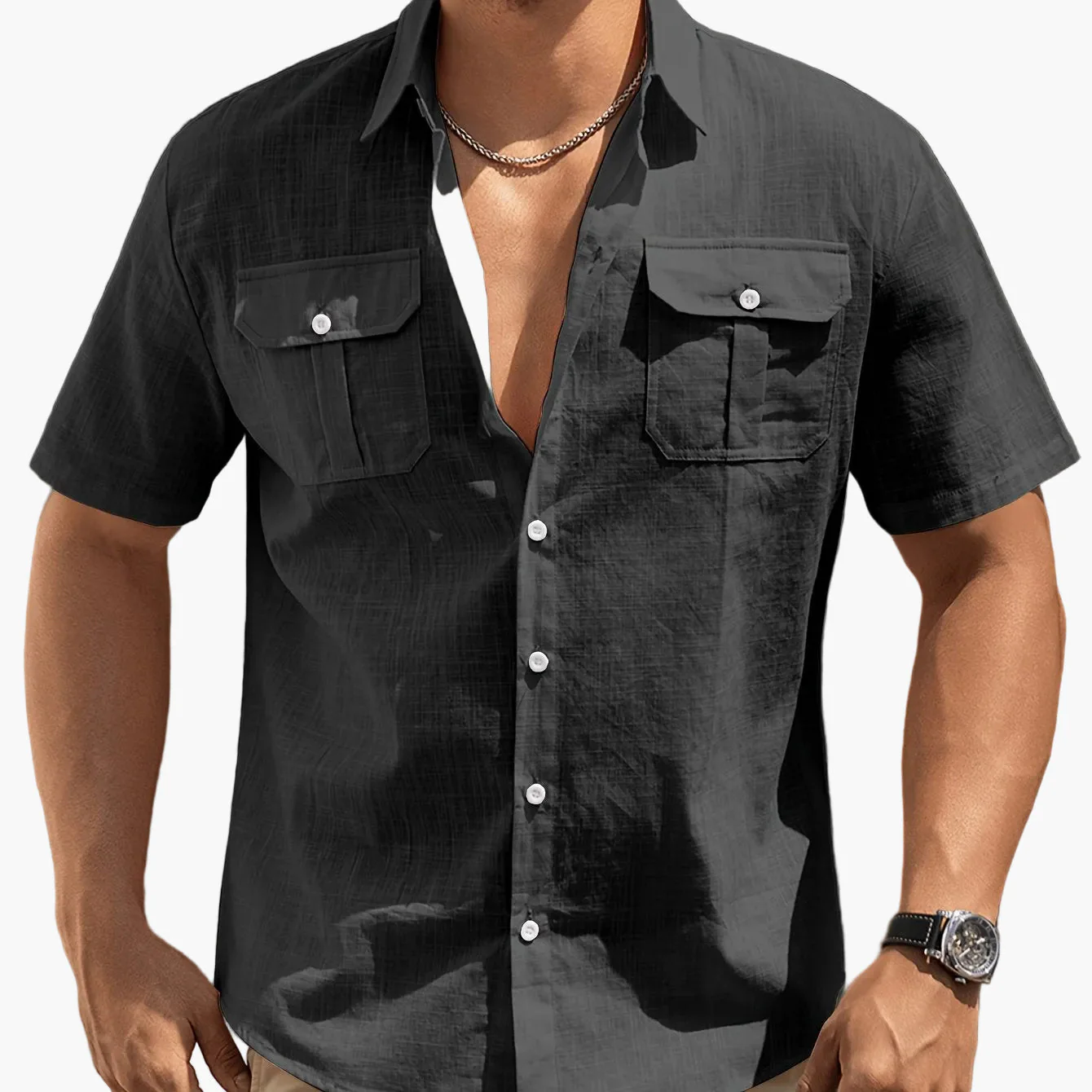 Chemise à manches courtes style casual pour homme avec poches – idéale pour l'été et les loisirs - Image 13