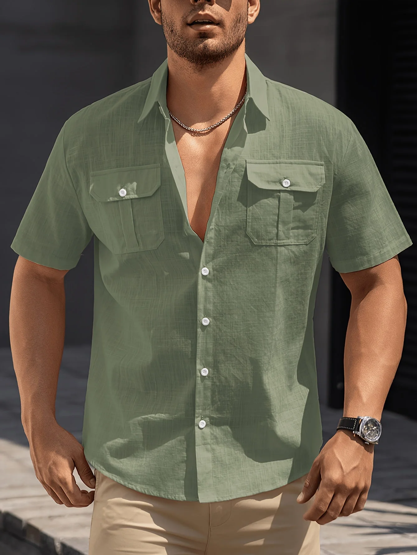 Chemise à manches courtes style casual pour homme avec poches – idéale pour l'été et les loisirs - Image 4