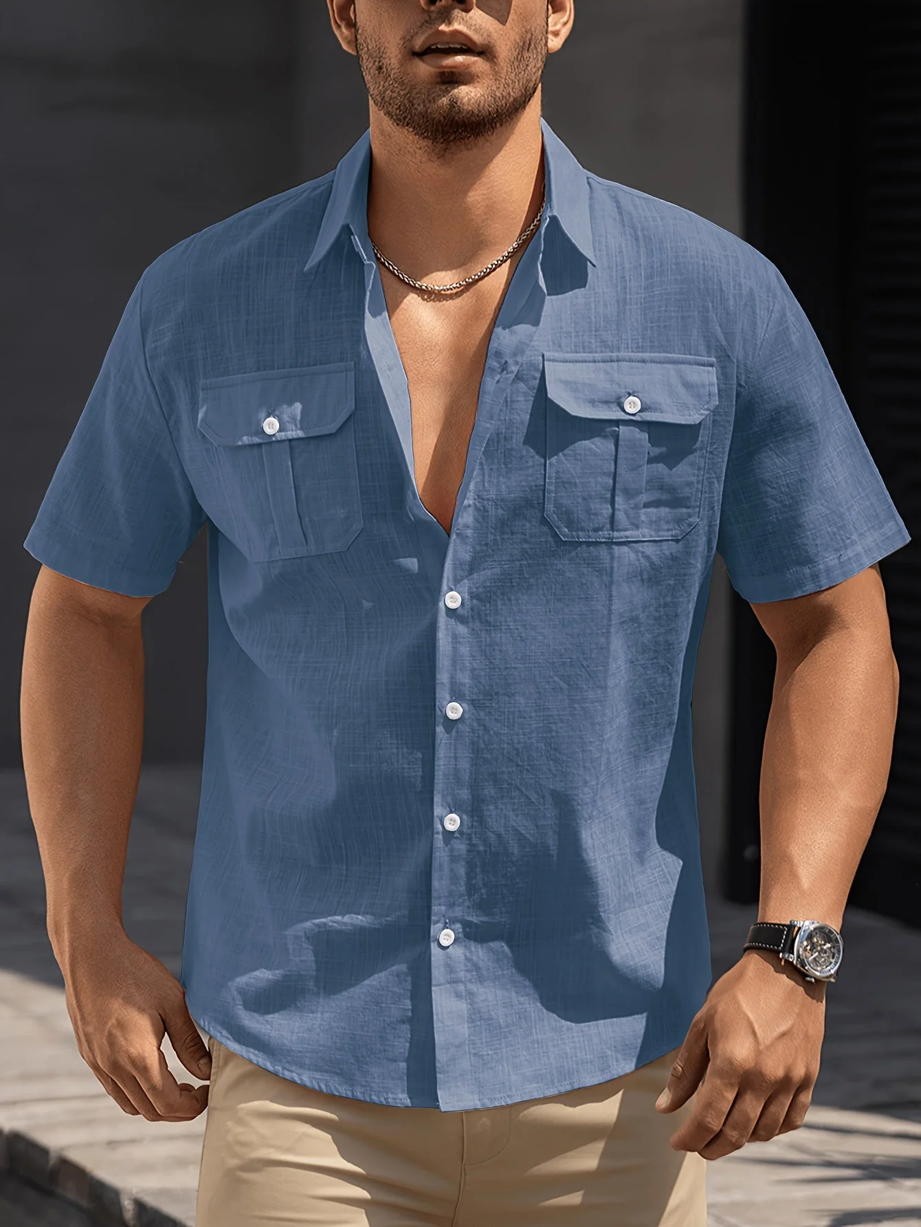 Chemise à manches courtes style casual pour homme avec poches – idéale pour l'été et les loisirs - Image 5