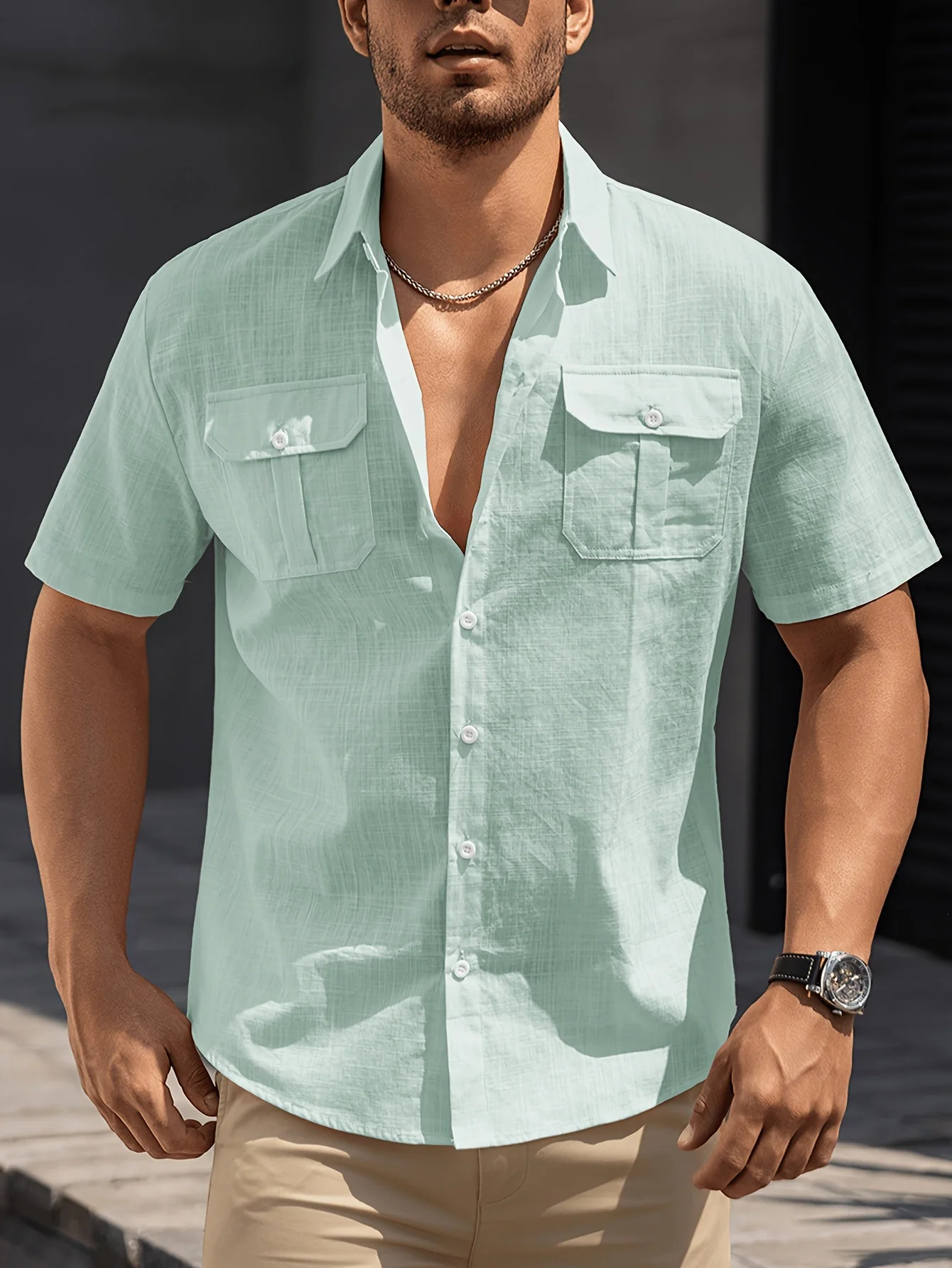 Chemise à manches courtes style casual pour homme avec poches – idéale pour l'été et les loisirs - Image 6