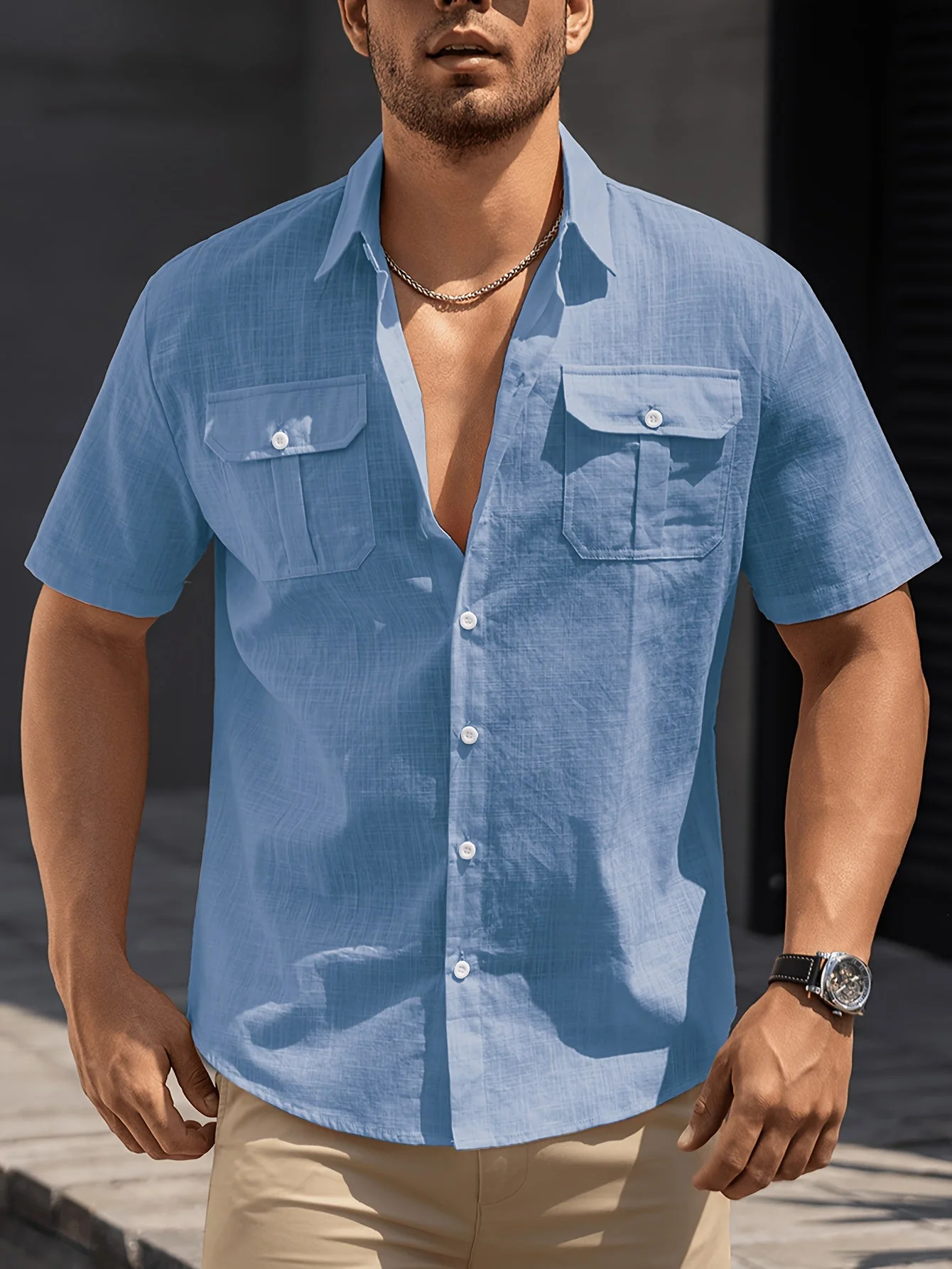 Chemise à manches courtes style casual pour homme avec poches – idéale pour l'été et les loisirs - Image 7