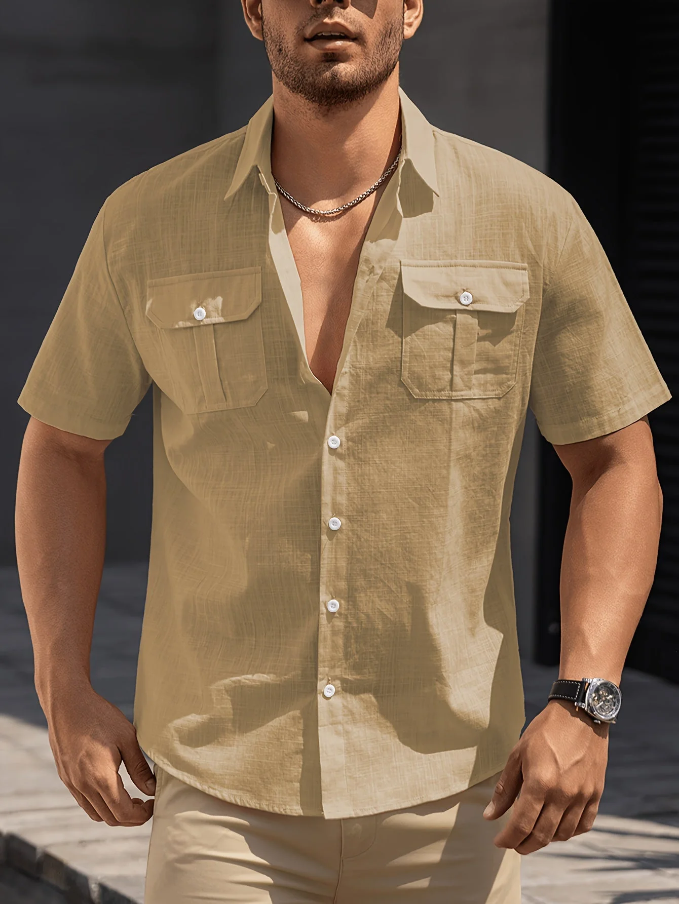 Chemise à manches courtes style casual pour homme avec poches – idéale pour l'été et les loisirs - Image 8