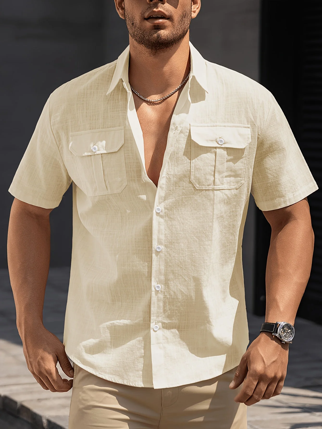 Chemise à manches courtes style casual pour homme avec poches – idéale pour l'été et les loisirs - Image 9