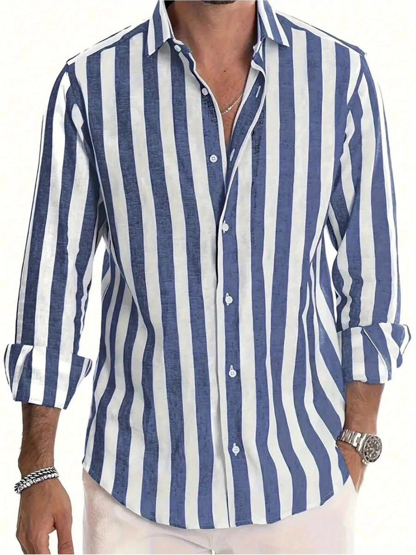 Chemise à rayures verticales décontractée pour homme – Style élégant et moderne, idéale pour toutes occasions - Image 2