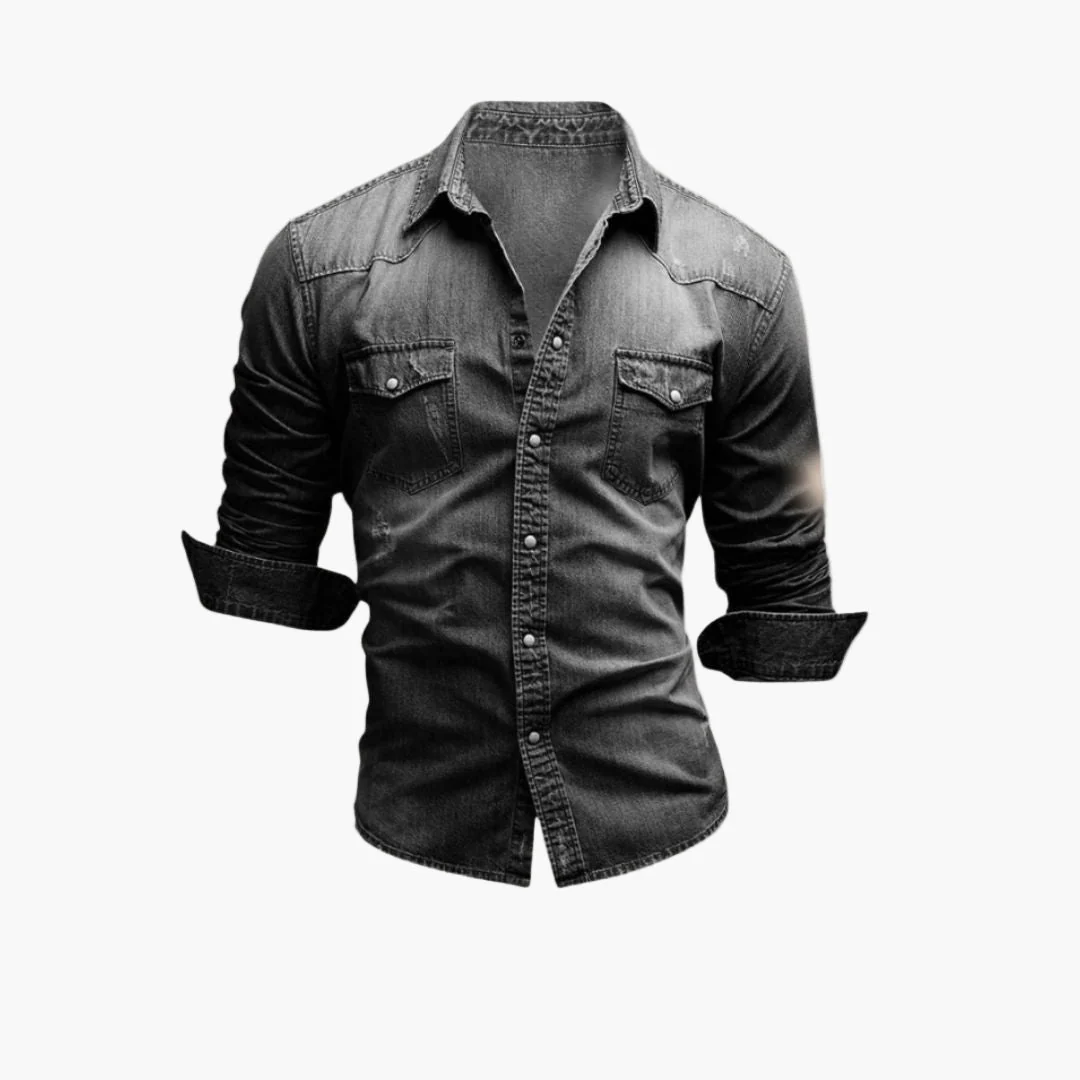 Chemise western homme style denim à boutons pression – Mode décontractée tendance - Image 2
