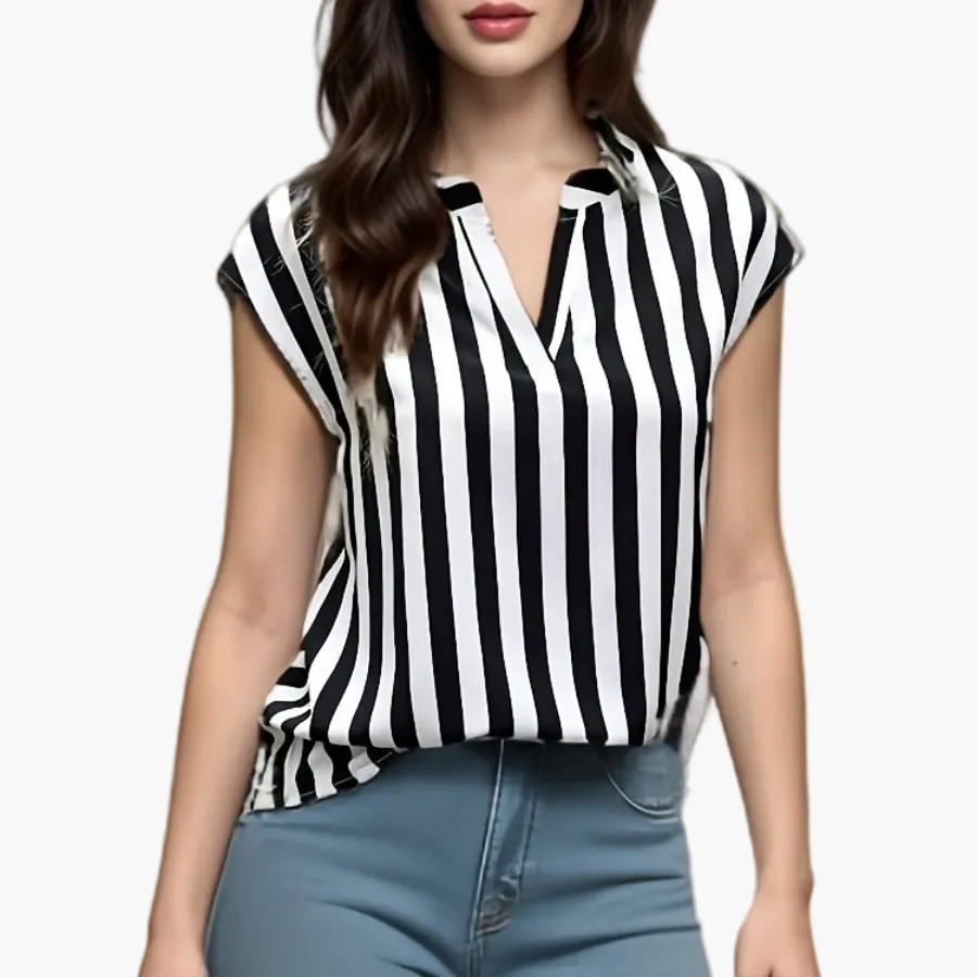 Chemisier féminin à rayures verticales style moderne pour un look élégant et décontracté - Image 4