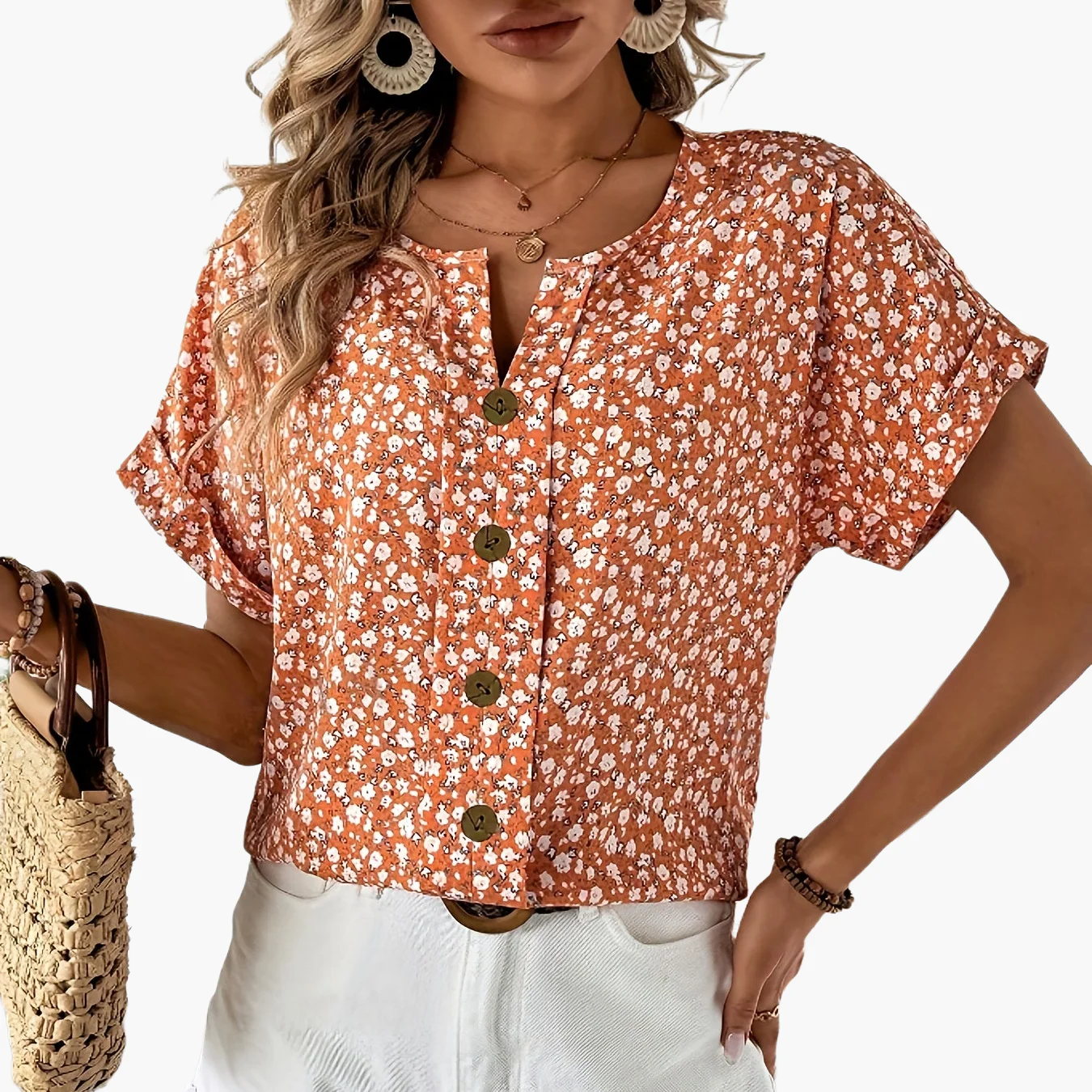 Chemisier Femme Élégant à Fleurs Boutonné Style Printanier Été - Image 11