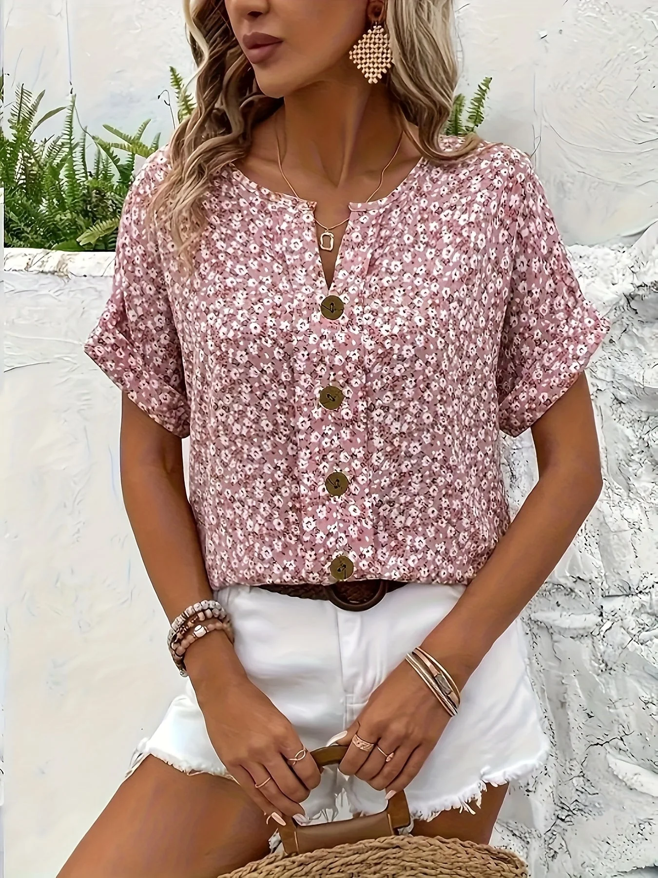 Chemisier Femme Élégant à Fleurs Boutonné Style Printanier Été - Image 6