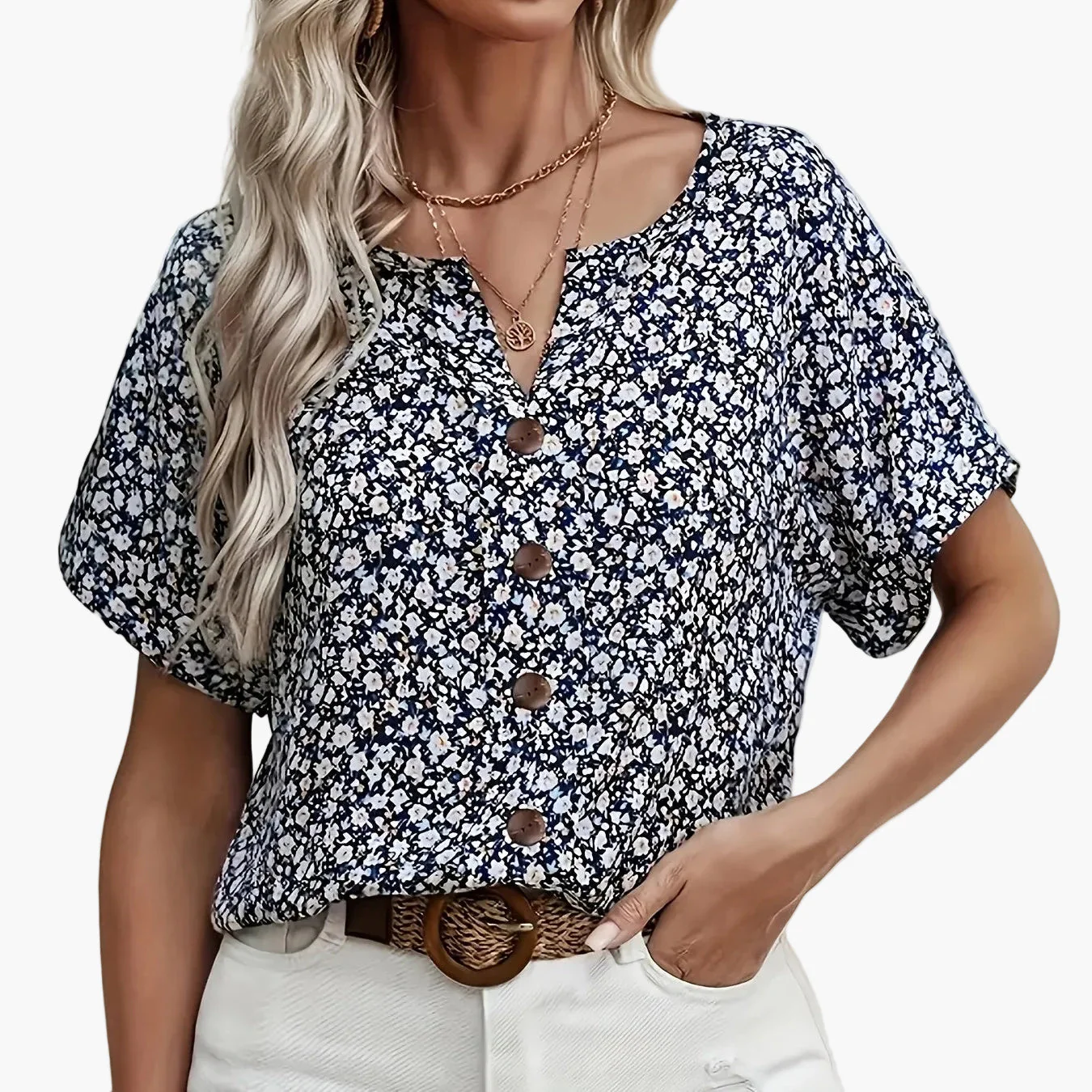 Chemisier Femme Élégant à Fleurs Boutonné Style Printanier Été - Image 7
