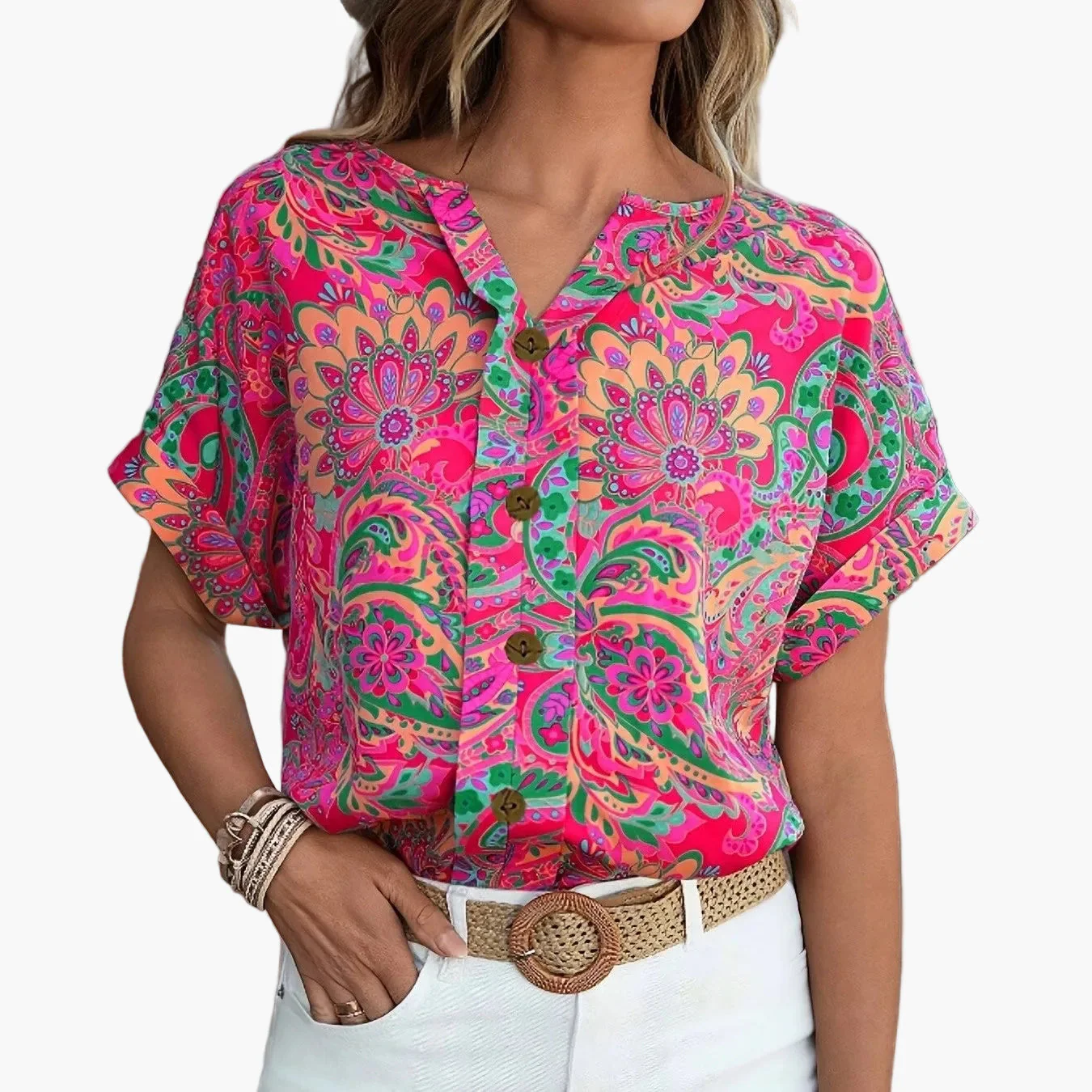 Chemisier Femme Élégant à Fleurs Boutonné Style Printanier Été - Image 8